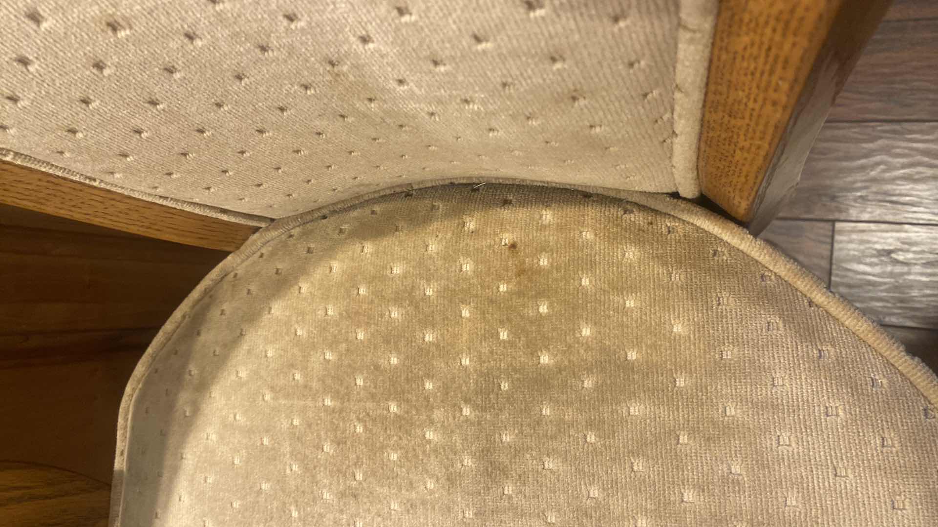 Photo 1 of 2-OAK WOOD BAR STOOLS WITH UPHOLSTERY SEATS, SEAT HEIGHT 29 1/2”, OVERALL HEIGHT 40”