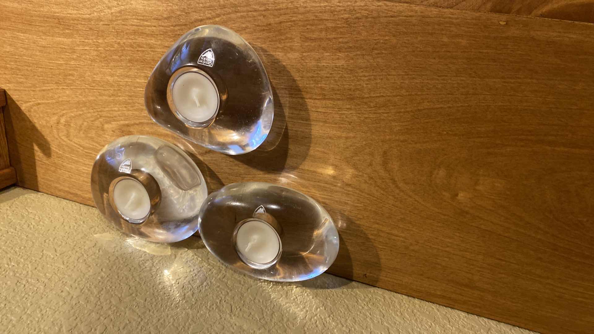 Photo 1 of 3-ORREFORS HEAVY LIGHTSTONE RIVER ROCK GLASS VOTIVE HOLDERS