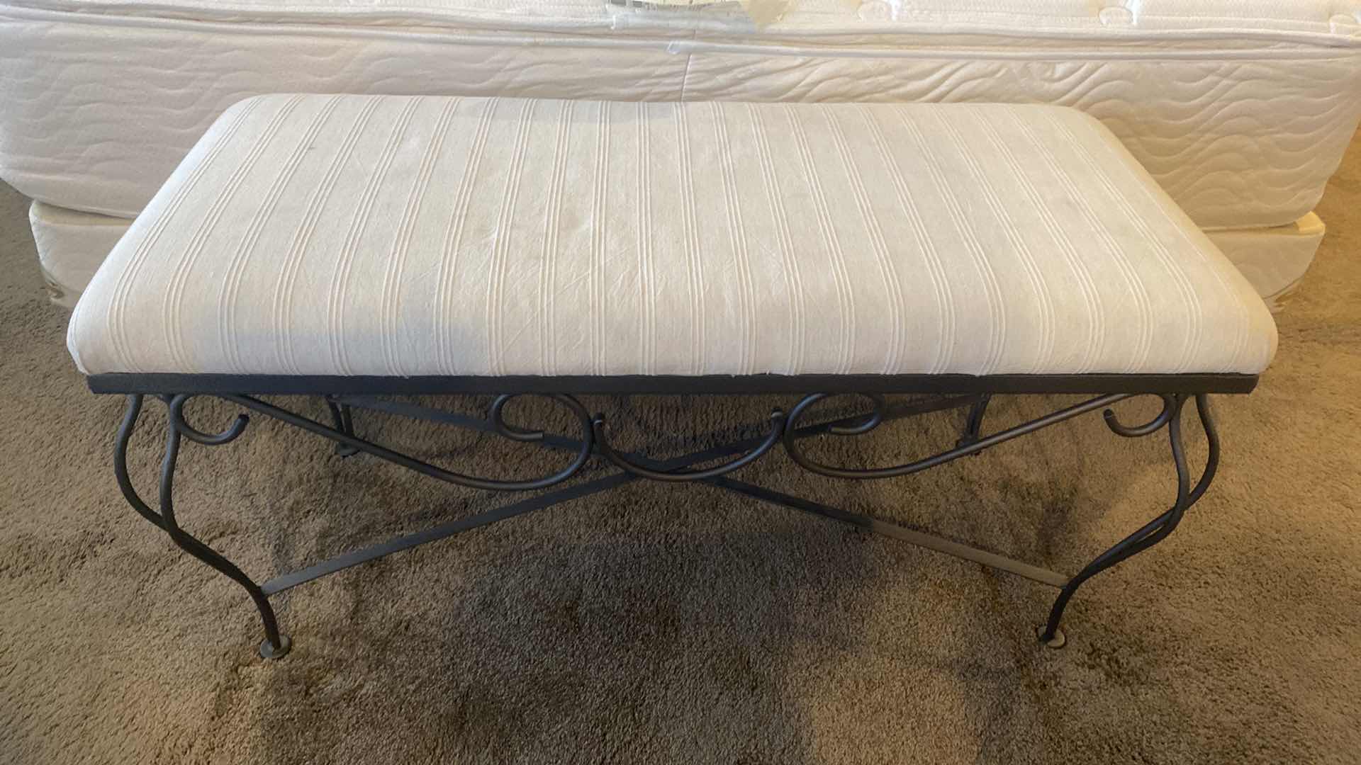 View 1 of IRON AND CREAM FABRIC BENCH 40 1/2” x 18” H20”