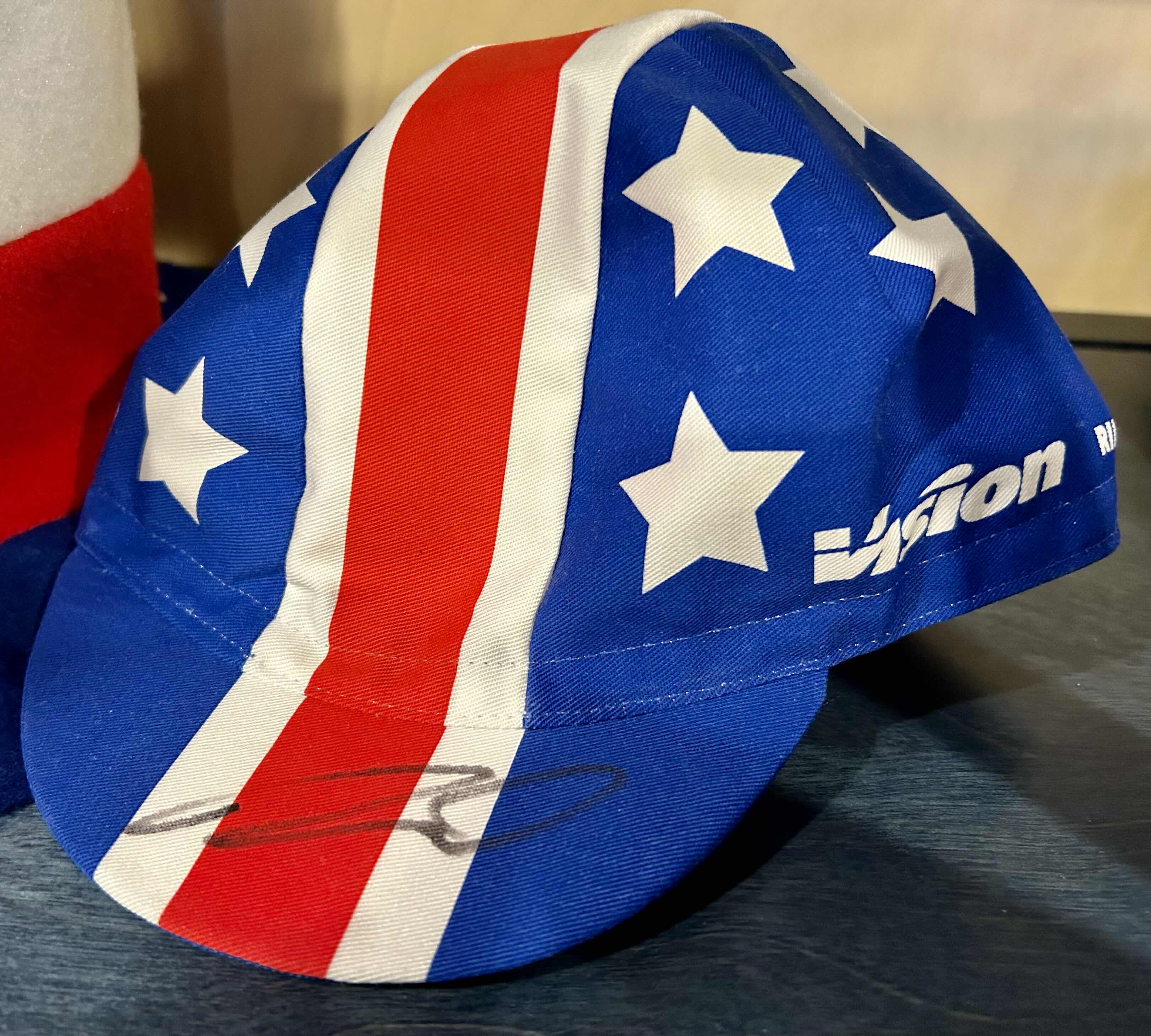 Photo 1 of PATRIOTIC COLLECTABLE HATS: BIKER HAT SIGNED: LANCE ARMSTRONG