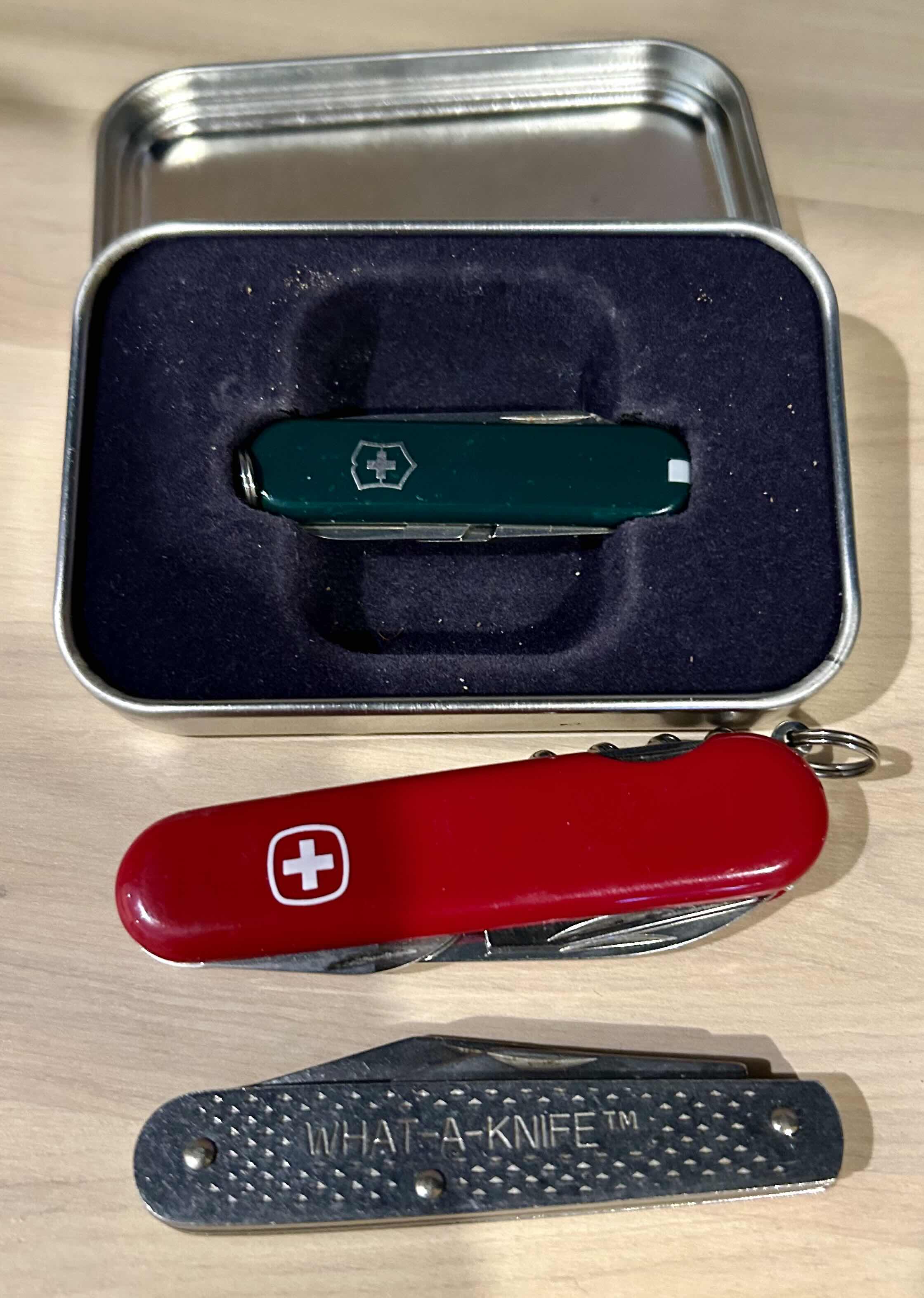 Photo 1 of FULL SCALE MINIATURE CANOE 16”, TWO SWISS-ARMY KNIFES AND ONE WHAT-A-KNIFE