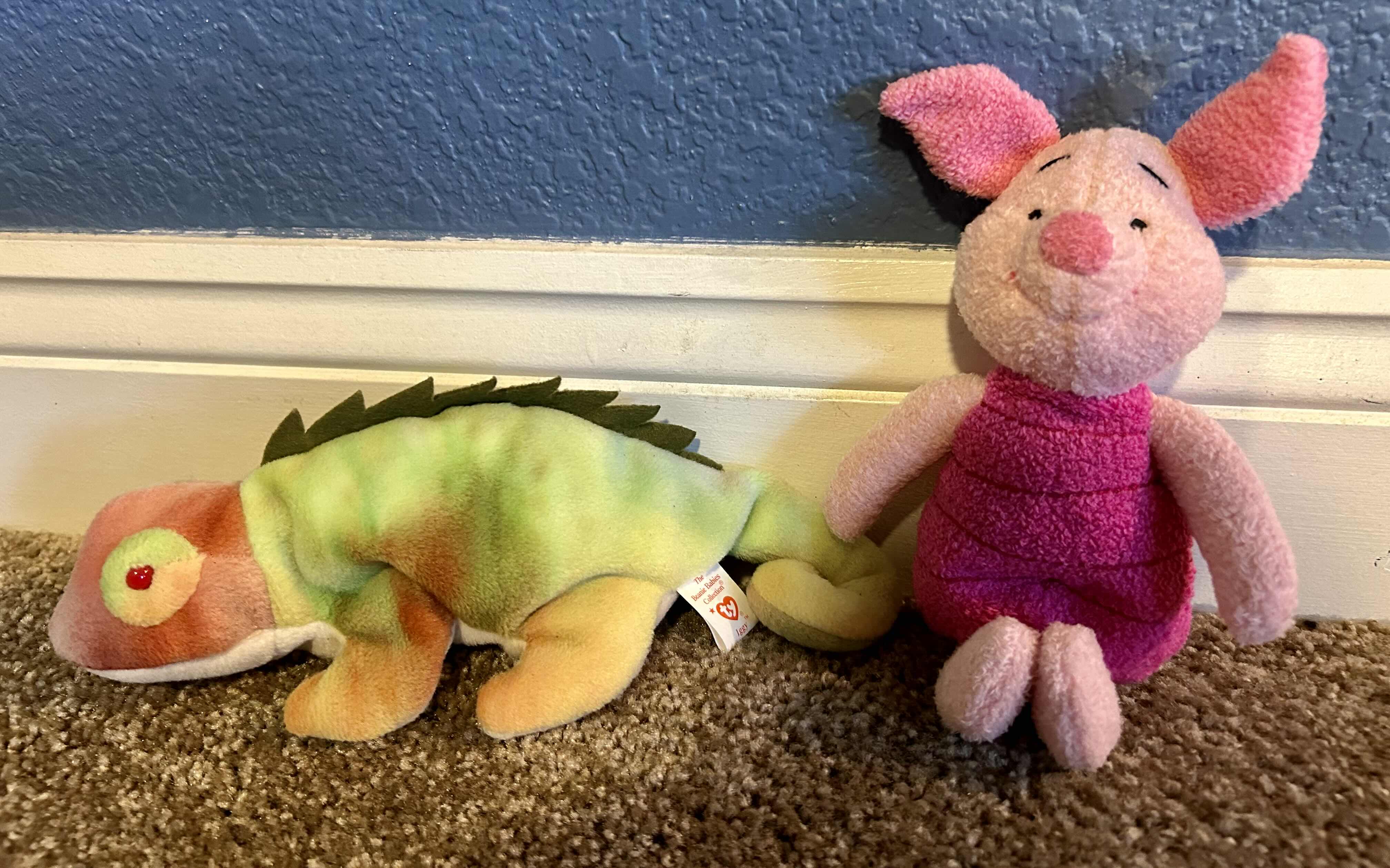 Photo 1 of GROUP OF STUFFED ANIMALS: THE BEANIE BABY COLLECTION IGGY: APPLAUSE PIGLET: FIESTA 18” SEA TURTLE: FURRY FOLK PUPPETS