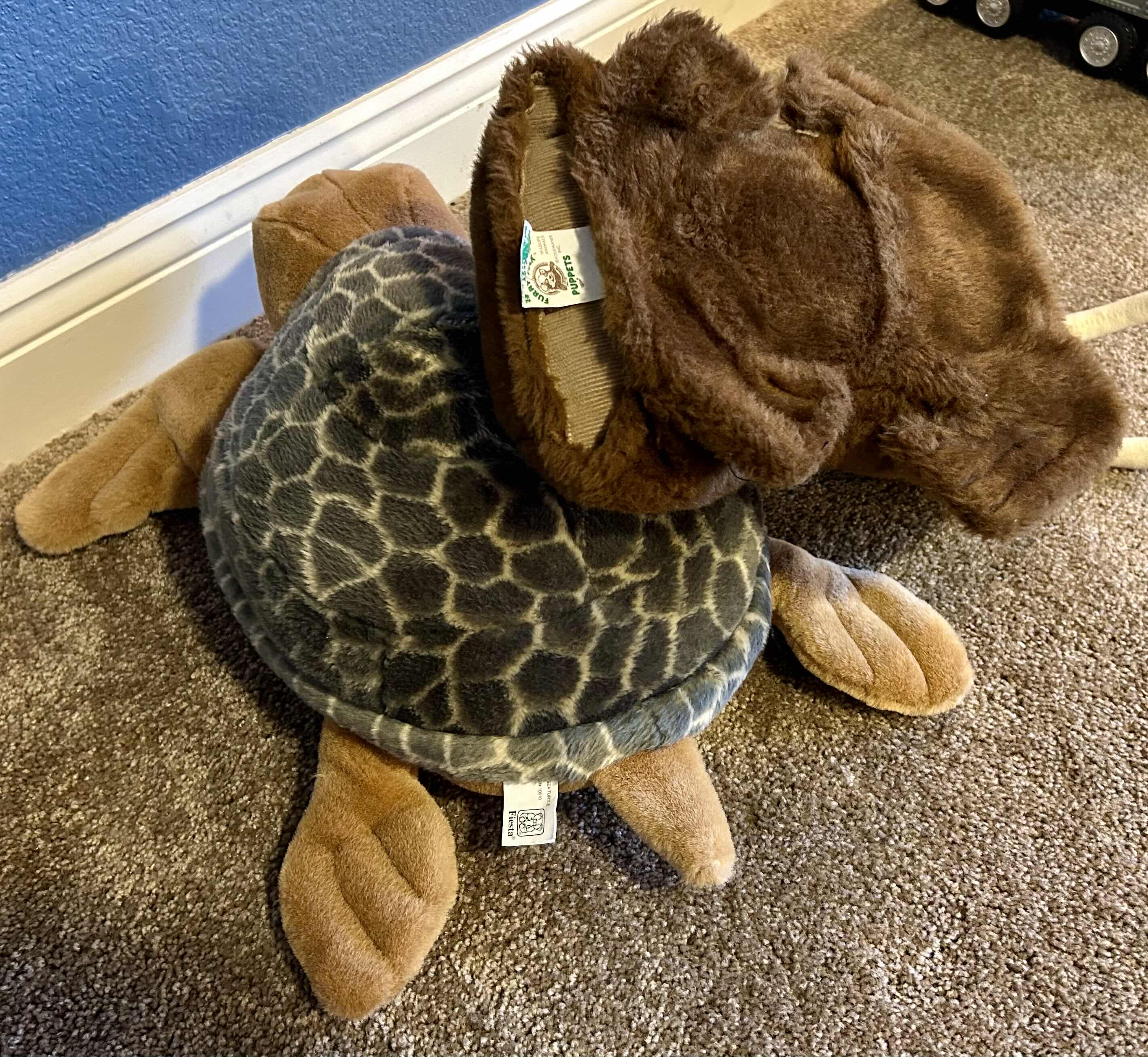 Photo 1 of GROUP OF STUFFED ANIMALS: THE BEANIE BABY COLLECTION IGGY: APPLAUSE PIGLET: FIESTA 18” SEA TURTLE: FURRY FOLK PUPPETS