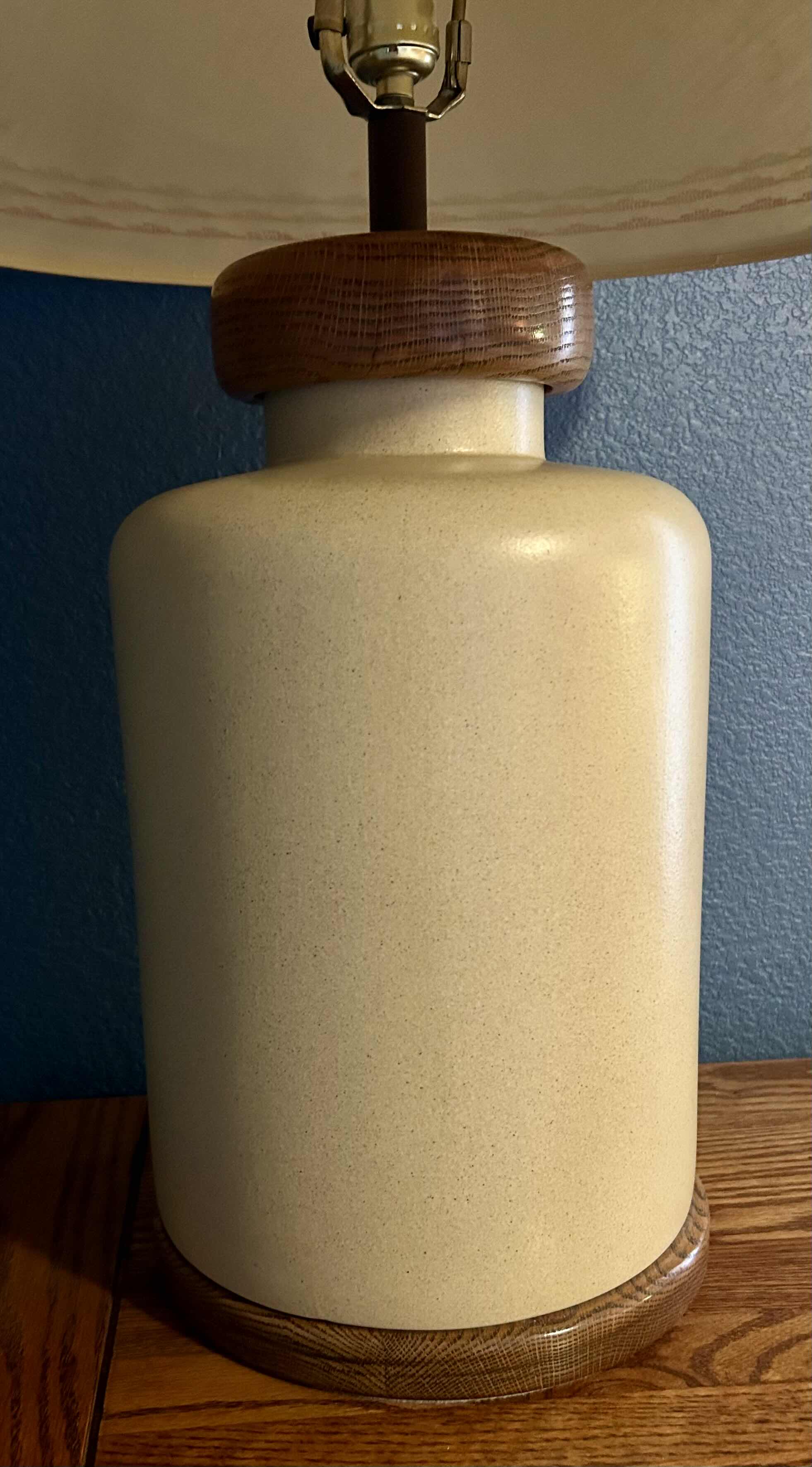 Photo 1 of MID-CENTURY JAR FORM TABLE LAMP CERAMIC WITH WOOD ACCENTS 29”