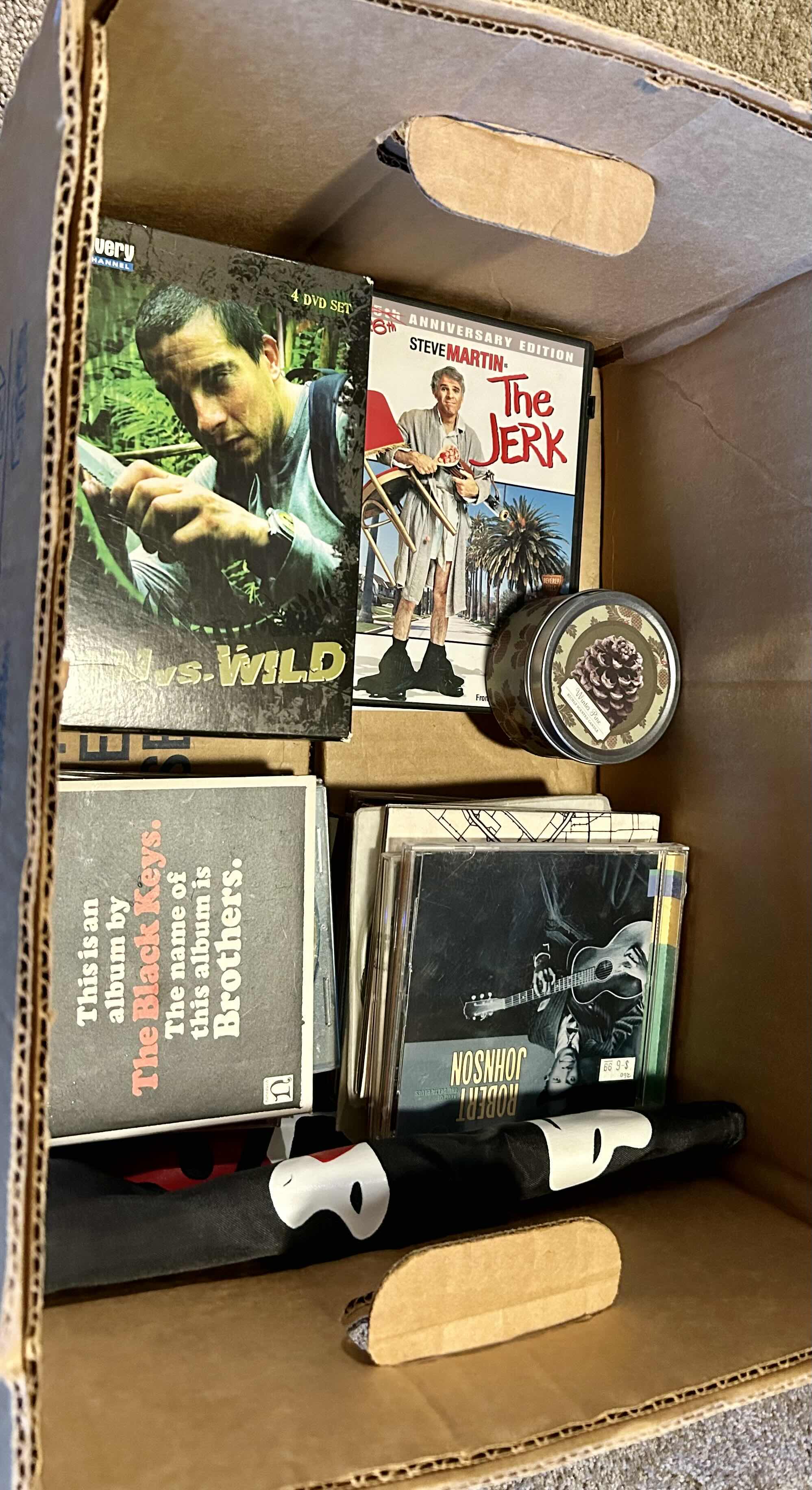 Photo 1 of CONTENTS OF BOX: CDS, MOVIES, LED ZEPPELIN TAPESTRY AND BASEBALL CAPS