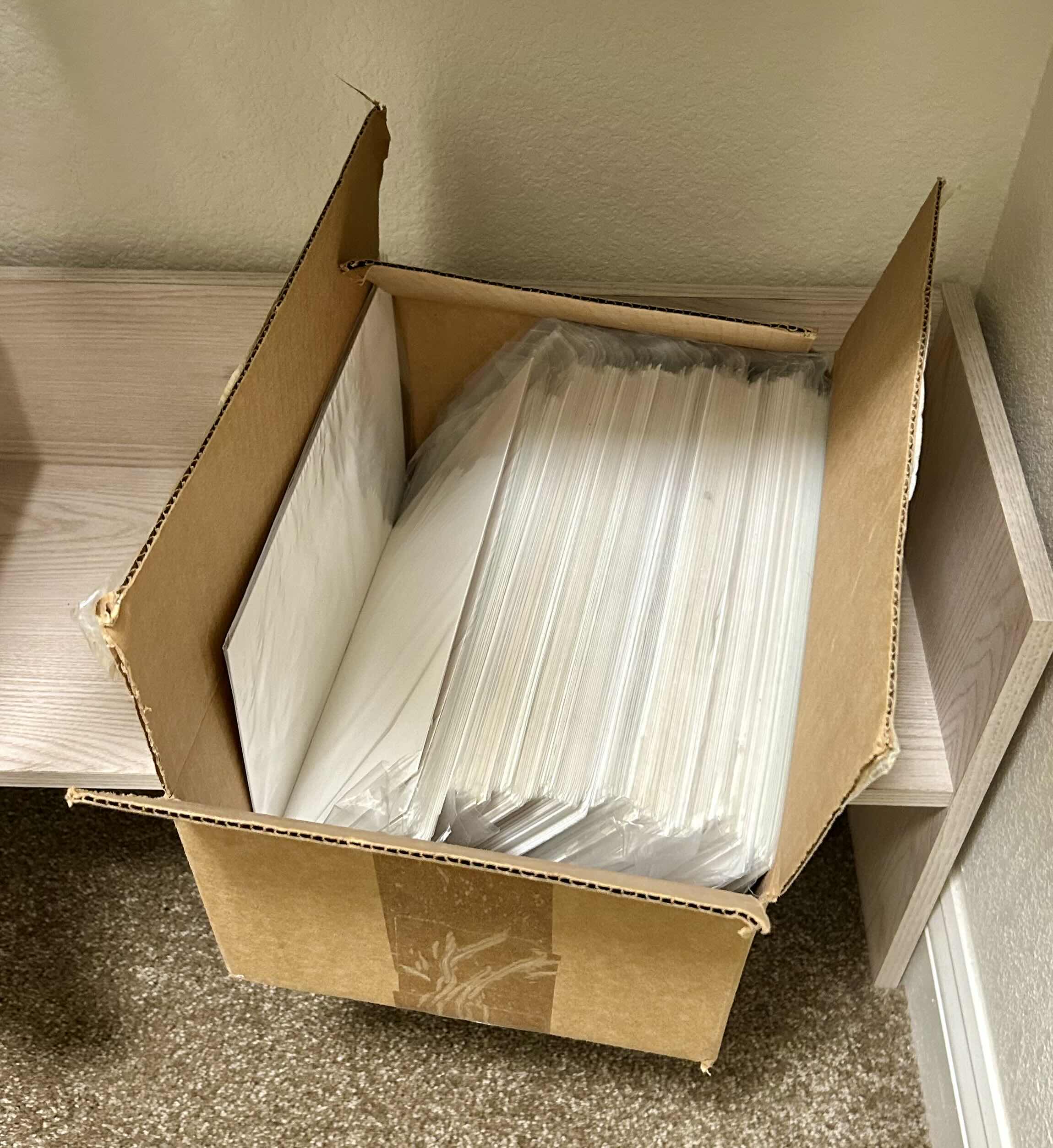 Photo 1 of CONTENTS OF CLOSET: HANGING SHOE RACK, HANGERS, BELTS, FLOOR SHOE RACK, 6 LARGE SWEATSHIRTS, AND A CRAFT PAPER BOX