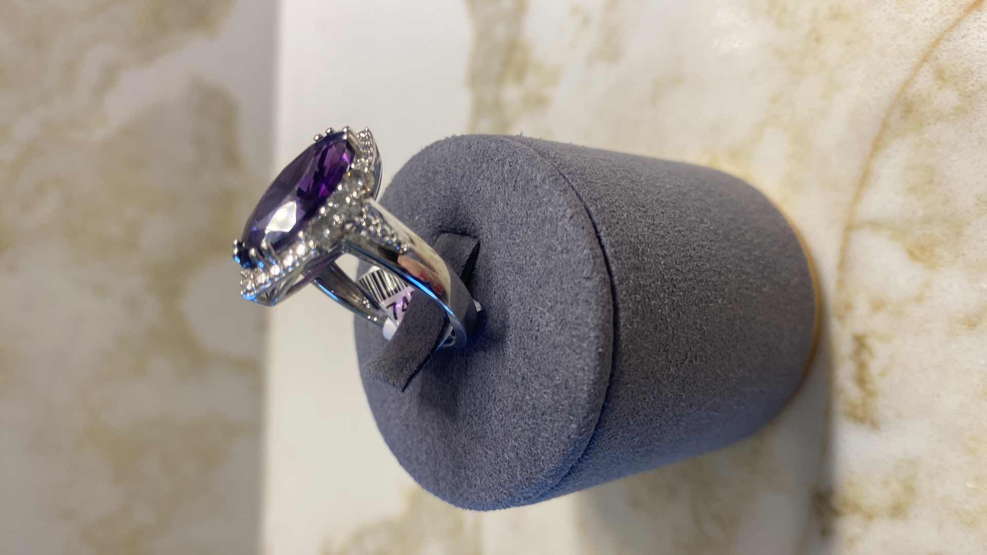 Photo 1 of 925 STERLING SILVER RING 4.8gm W/AMETHYST QUARTZ EST 3.67ctw MARQUIS CUT WITH NATURAL DIAMONDS ROUND BRILLIANT CUT EST .053ctw SIZE 7 GGA CERTIFIED APPRAISAL K46E9