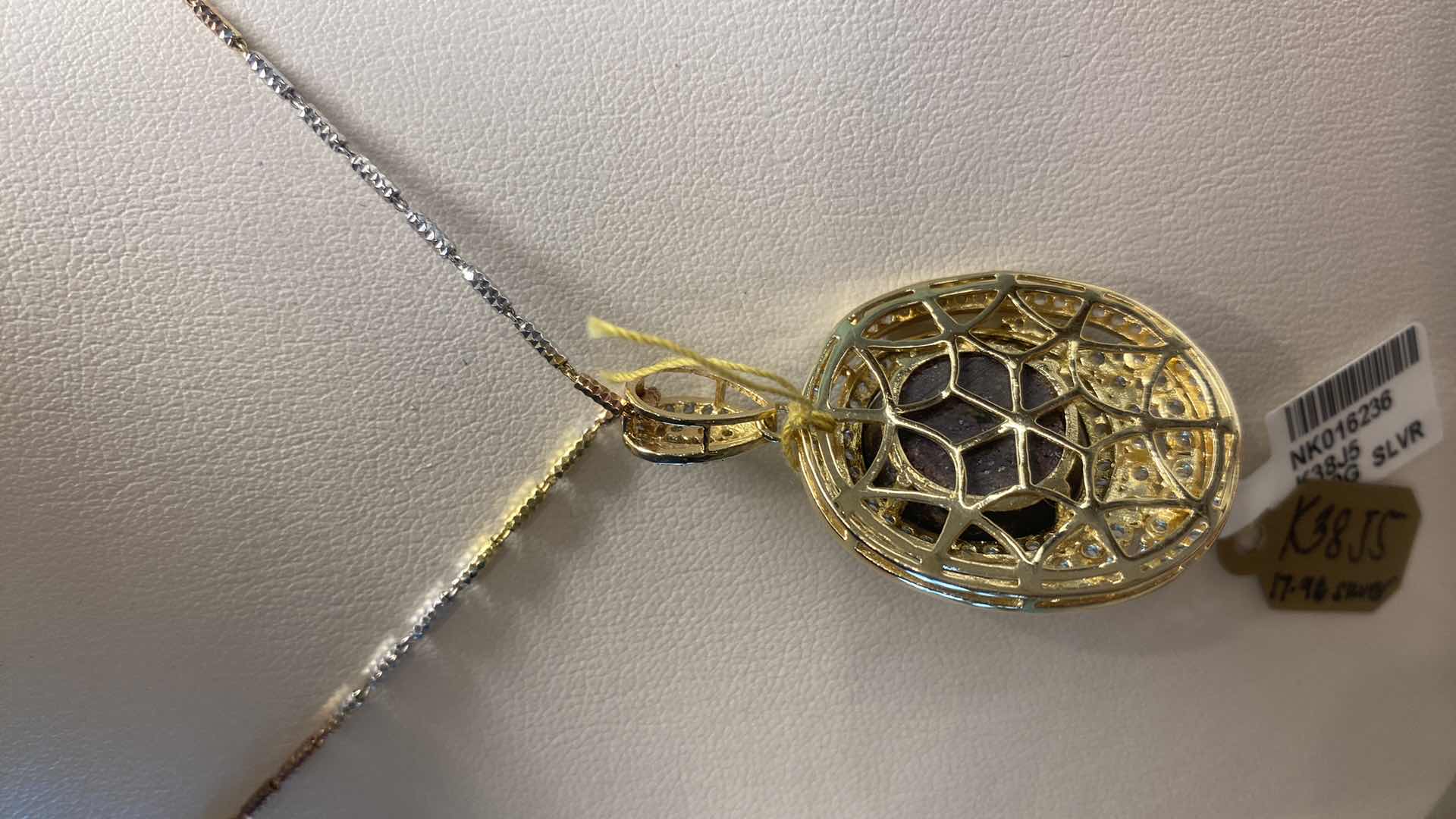 Photo 3 of 925 SILVER W/YELLOW GOLD OVERLAY 18” CHAIN NECKLACE W/ RUBY CABOCHON 23.79 ctw & WHITE SAPPHIRE ROUND 3.02 ctw WESTFIELD JEWELRY APPRAISAL K38J5