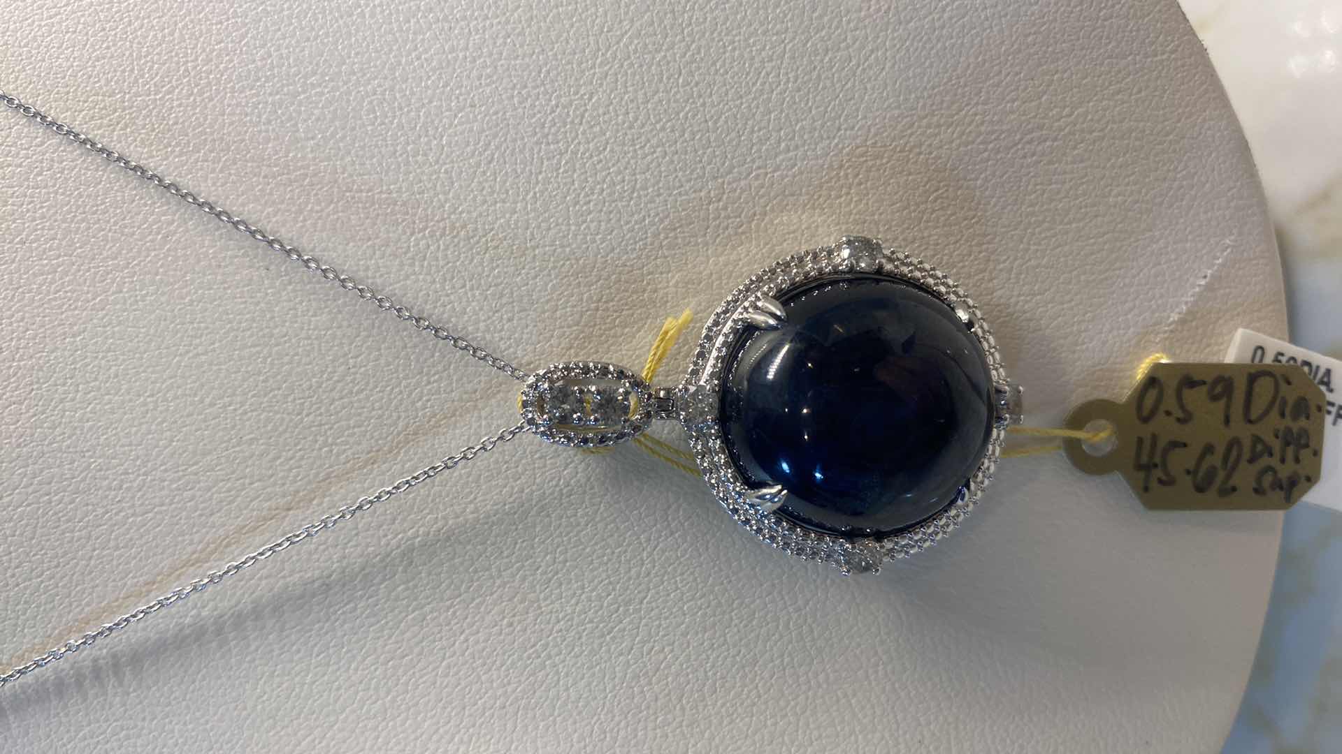 Photo 1 of  925 STERLING SILVER 14.5 gm NECKLACE W/SAPPHIRE CORUNDUM PENDANT EST 45.62 ctw & NATURAL DIAMOND EST .59 ctw GGA APPRAISAL K11E12