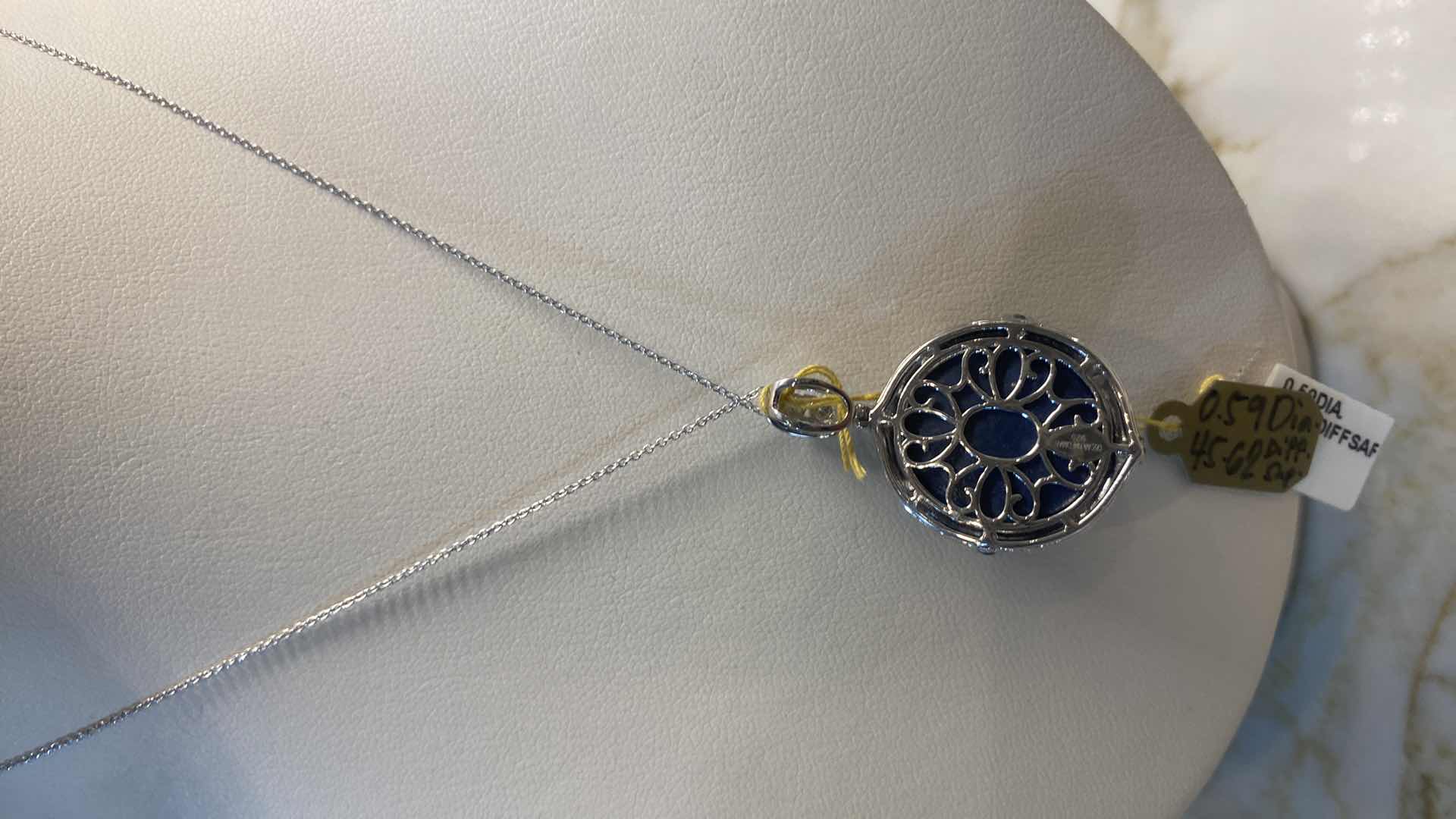 Photo 1 of  925 STERLING SILVER 14.5 gm NECKLACE W/SAPPHIRE CORUNDUM PENDANT EST 45.62 ctw & NATURAL DIAMOND EST .59 ctw GGA APPRAISAL K11E12