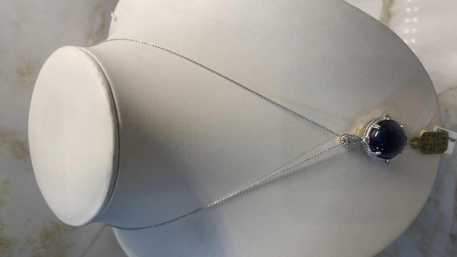 Photo 1 of  925 STERLING SILVER 14.5 gm NECKLACE W/SAPPHIRE CORUNDUM PENDANT EST 45.62 ctw & NATURAL DIAMOND EST .59 ctw GGA APPRAISAL K11E12