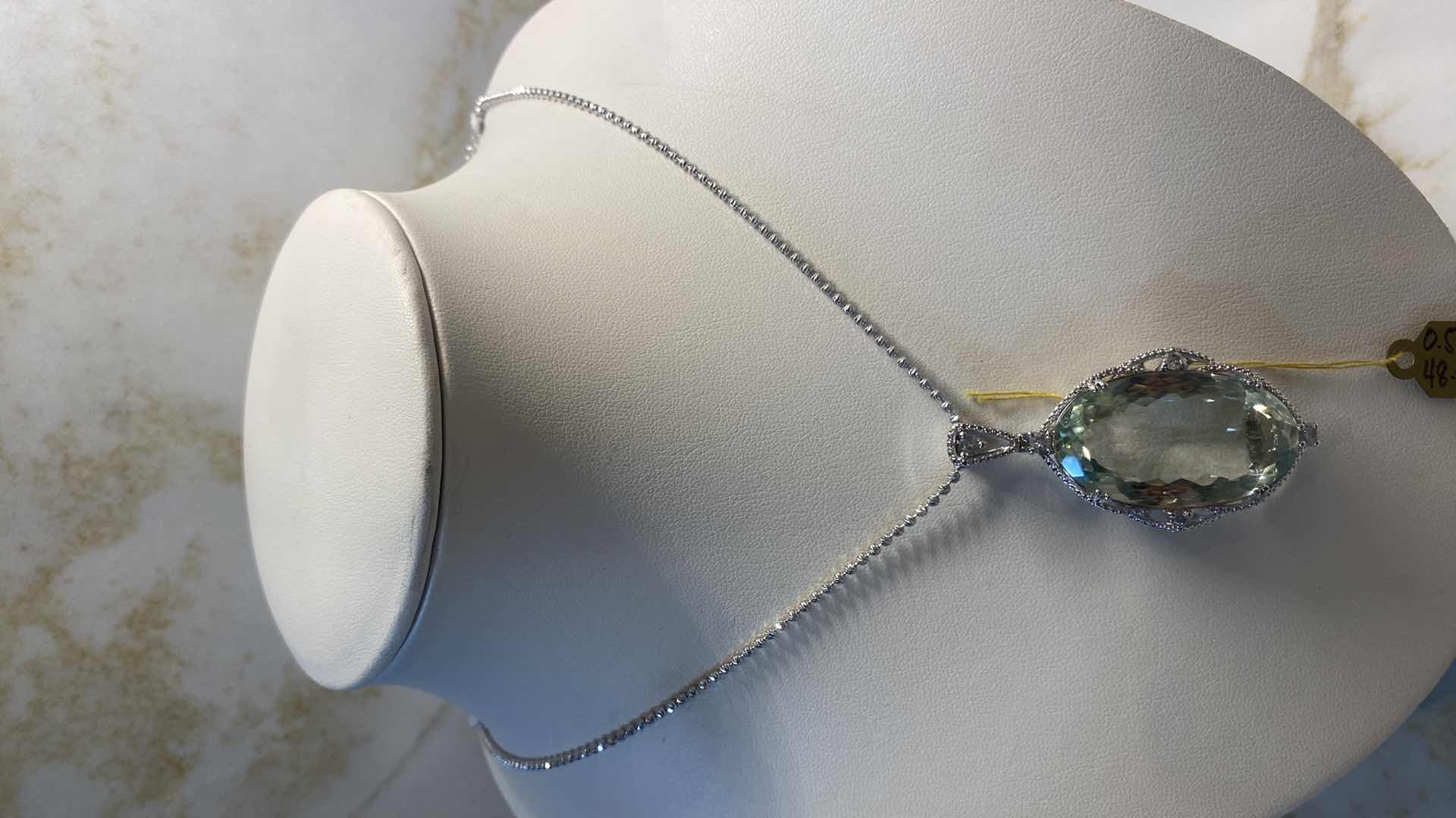 Photo 1 of 925 STERLING SILVER 20.4 gm NECKLACE W/PENDANT W/AMETHYST QUARTZ OVAL 48.28 ctw & NATURAL DIAMOND EST .59 ctw GGA APPRAISAL K88-E9