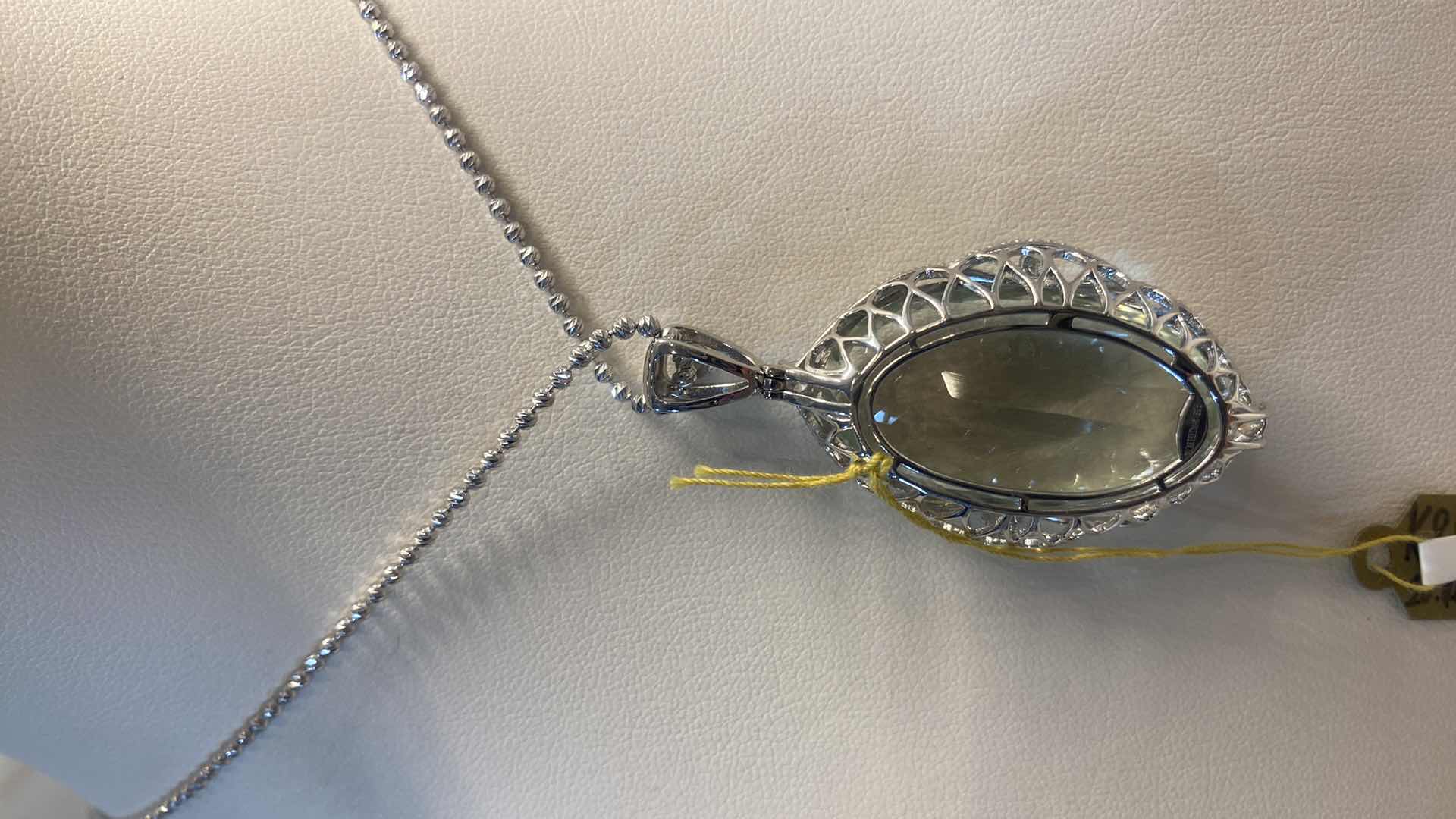 Photo 1 of 925 STERLING SILVER 20.4 gm NECKLACE W/PENDANT W/AMETHYST QUARTZ OVAL 48.28 ctw & NATURAL DIAMOND EST .59 ctw GGA APPRAISAL K88-E9