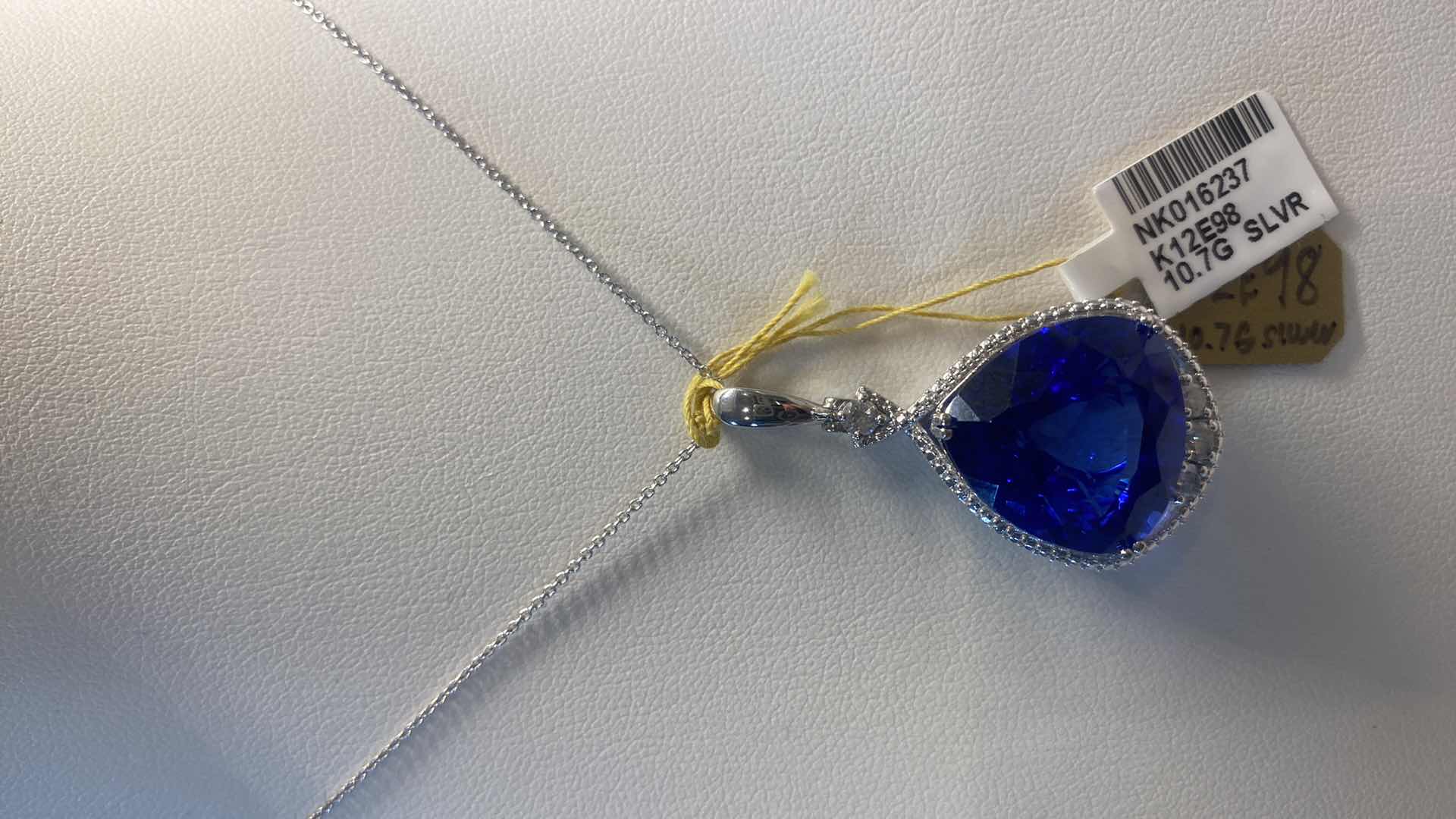 Photo 1 of 925 STERLING SILVER 10.7 gm PENDANT NECKLACE W/LAB CREATED SAPPHIRE EST 28.20 ctw & NATURAL DIAMOND EST. .47 ctw GGA APPRAISAL K12E98