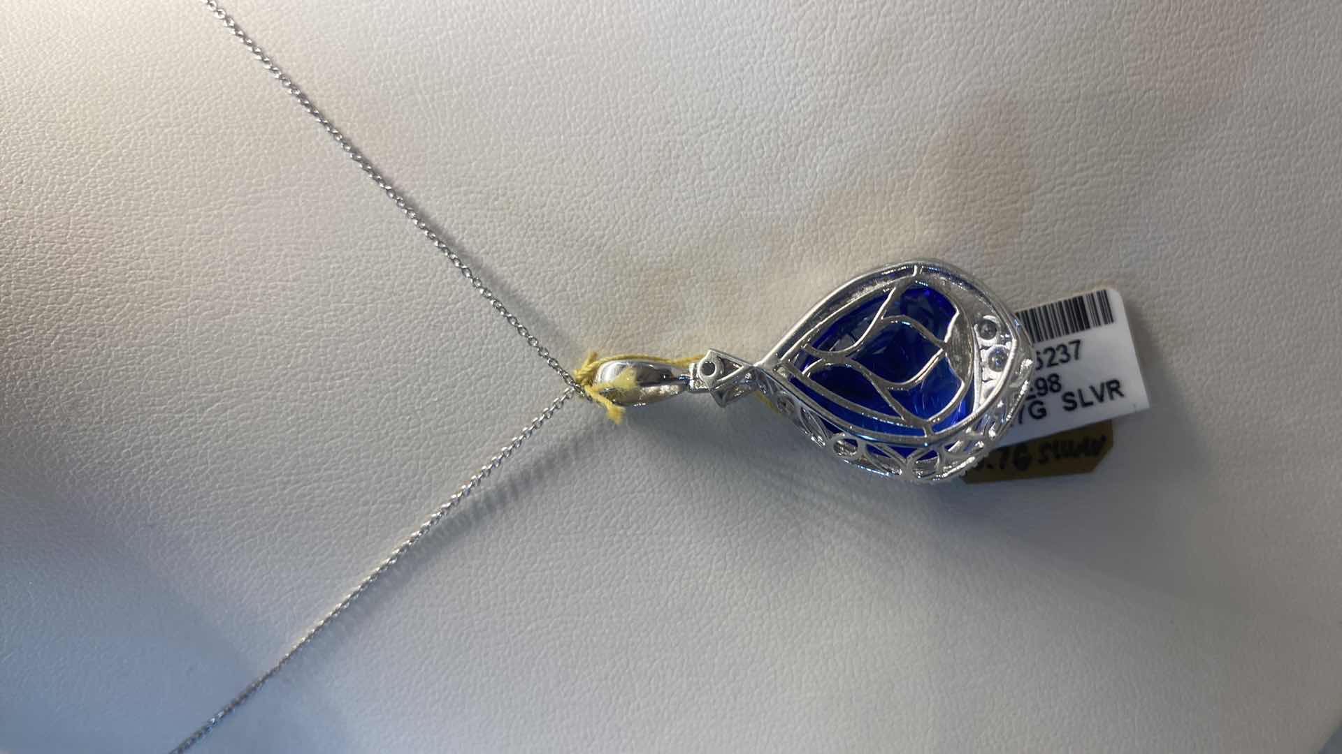 Photo 1 of 925 STERLING SILVER 10.7 gm PENDANT NECKLACE W/LAB CREATED SAPPHIRE EST 28.20 ctw & NATURAL DIAMOND EST. .47 ctw GGA APPRAISAL K12E98