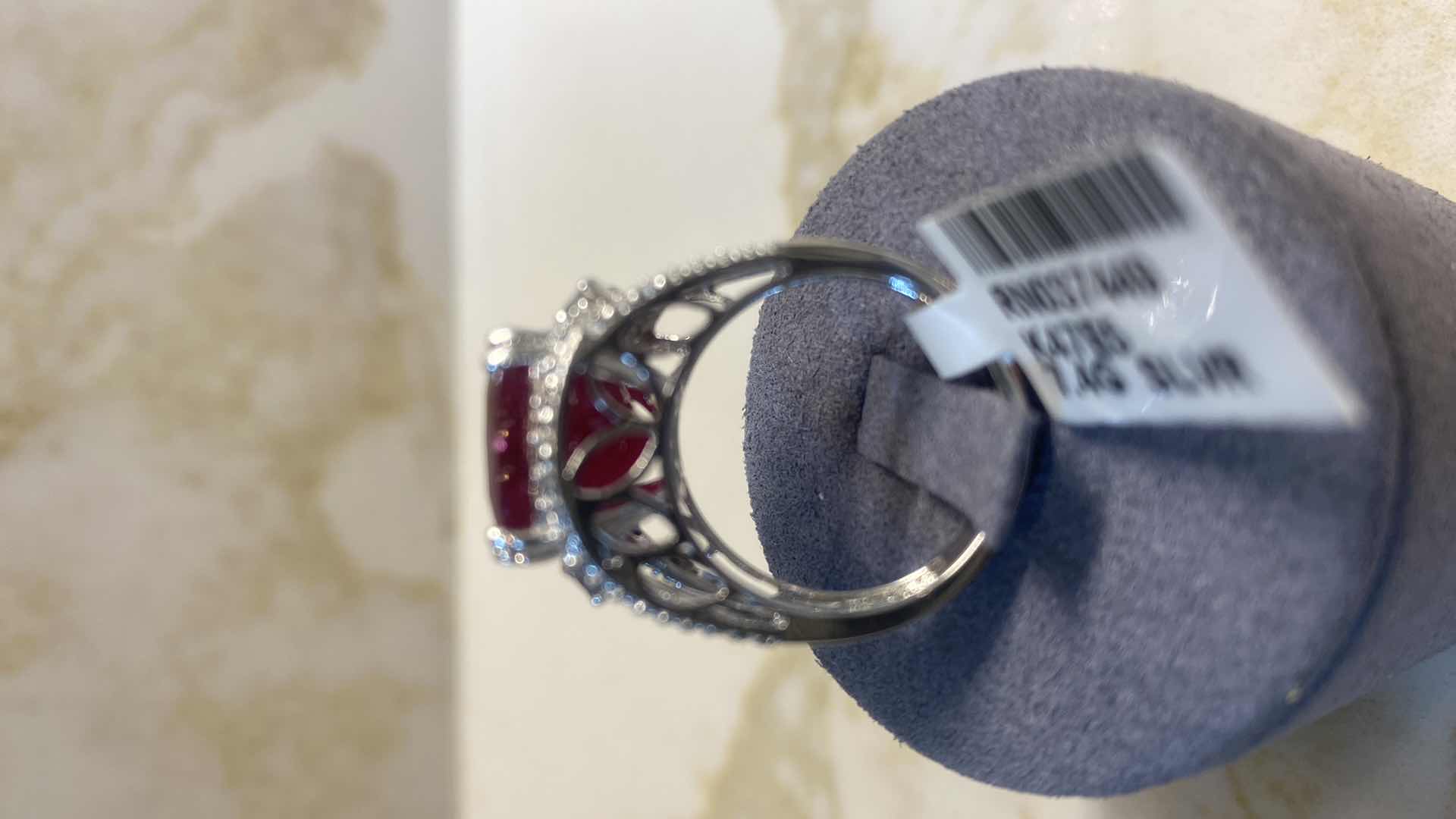 Photo 3 of 925 STERLING SILVER RING 7.7 gm W/RUBY CORUNDUM EST 12.21ctw  CUSHION CUT W/NATURAL DIAMOND ROUND  EST .40 ctw SIZE 6.5 GGA CERTIFIED APPRAISAL K47E5