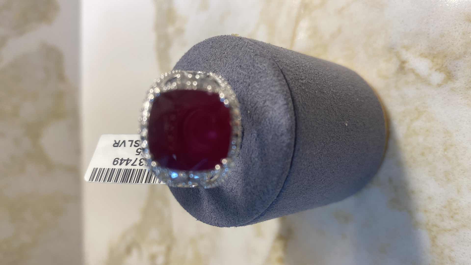 Photo 1 of 925 STERLING SILVER RING 7.7 gm W/RUBY CORUNDUM EST 12.21ctw  CUSHION CUT W/NATURAL DIAMOND ROUND  EST .40 ctw SIZE 6.5 GGA CERTIFIED APPRAISAL K47E5