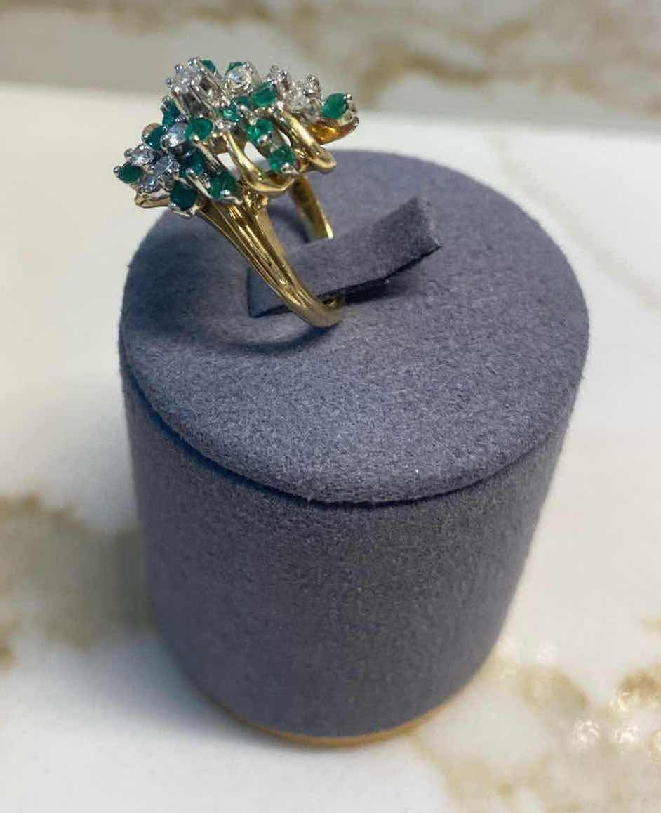 Photo 3 of 14K GOLD EMERALD & DIAMONDS RING SIZE 4-4.25, 5.6 GRAMS