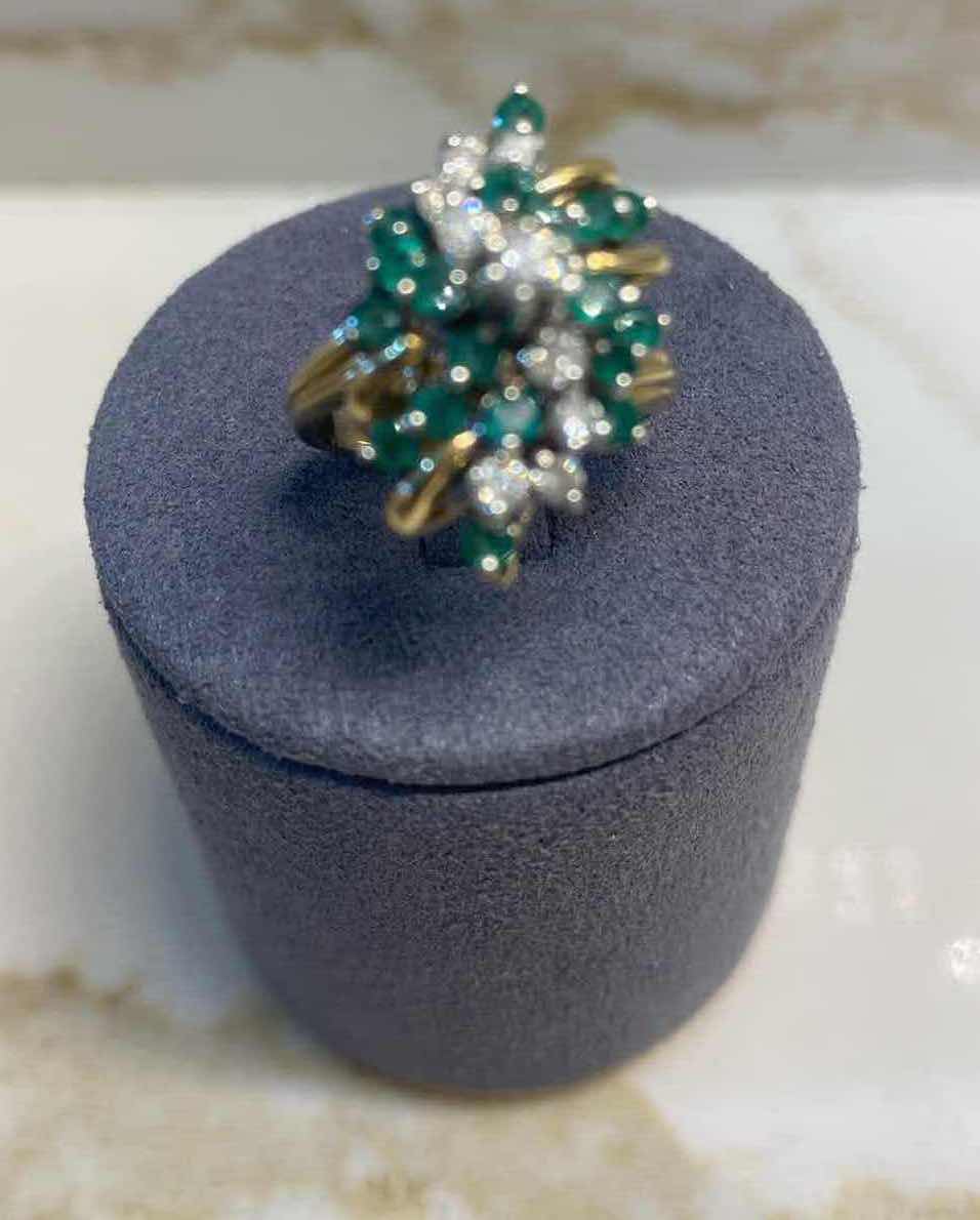 Photo 1 of 14K GOLD EMERALD & DIAMONDS RING SIZE 4-4.25, 5.6 GRAMS