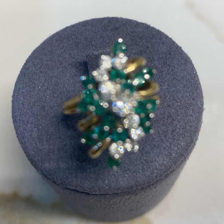 Photo 2 of 14K GOLD EMERALD & DIAMONDS RING SIZE 4-4.25, 5.6 GRAMS
