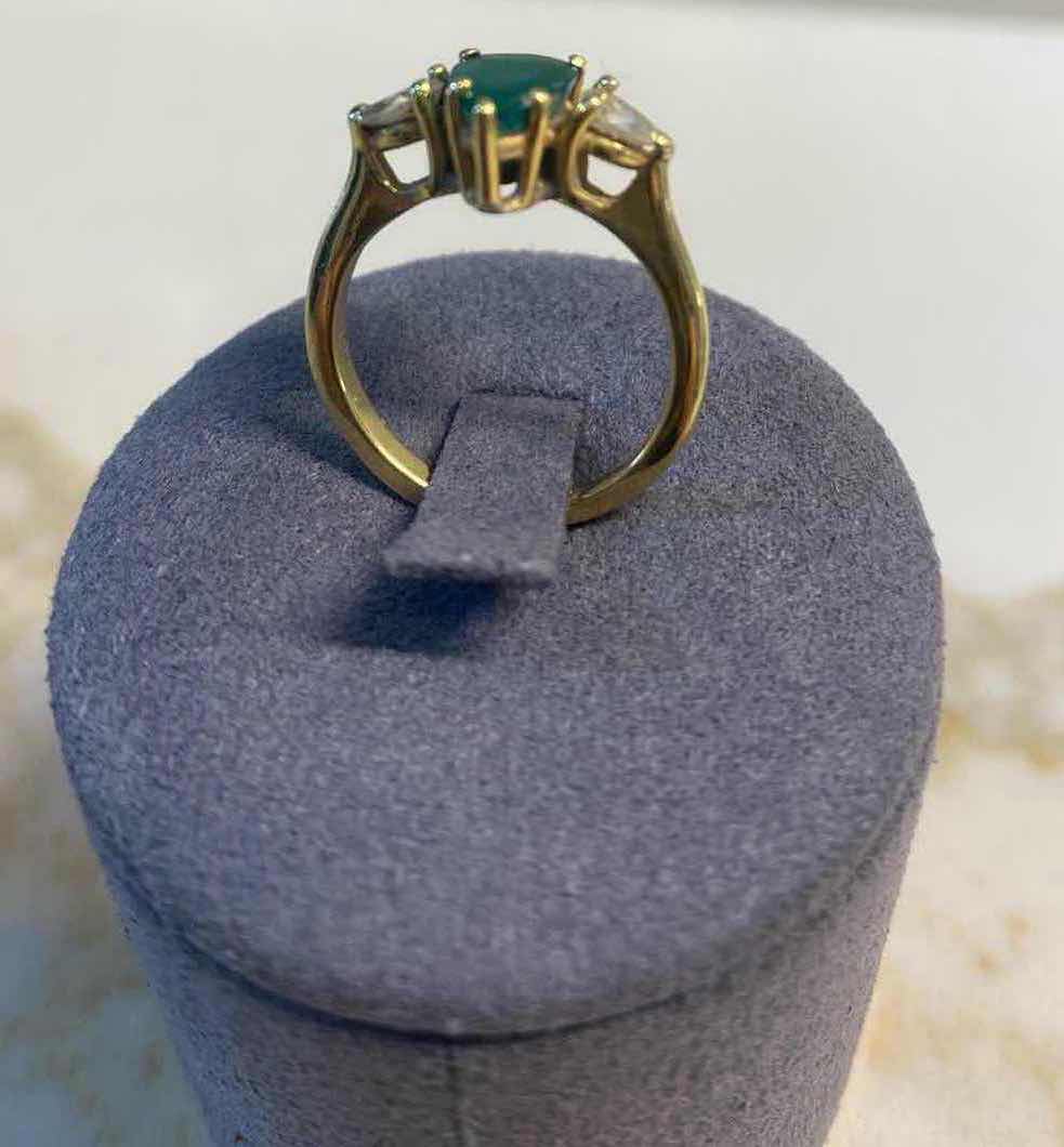 Photo 1 of 14K GOLD EMERALD & DIAMONDS RING SIZE 4-4.25,  5.6 GRAMS