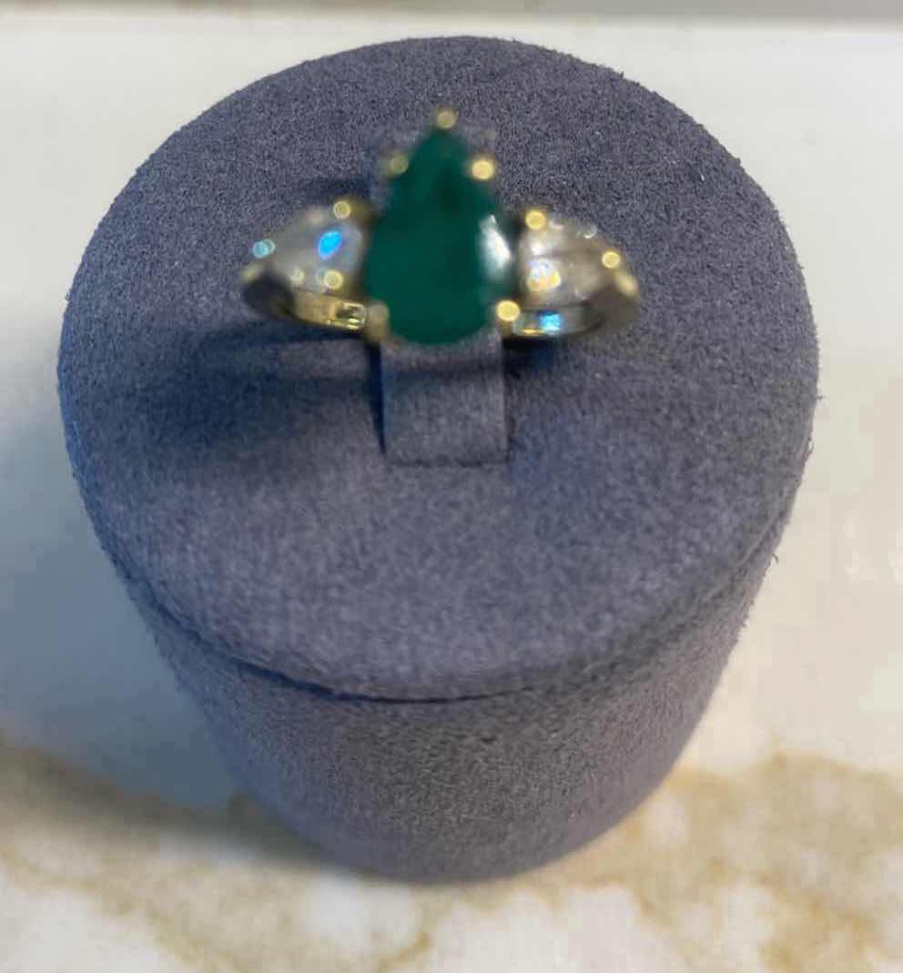 Photo 1 of 14K GOLD EMERALD & DIAMONDS RING SIZE 4-4.25,  5.6 GRAMS