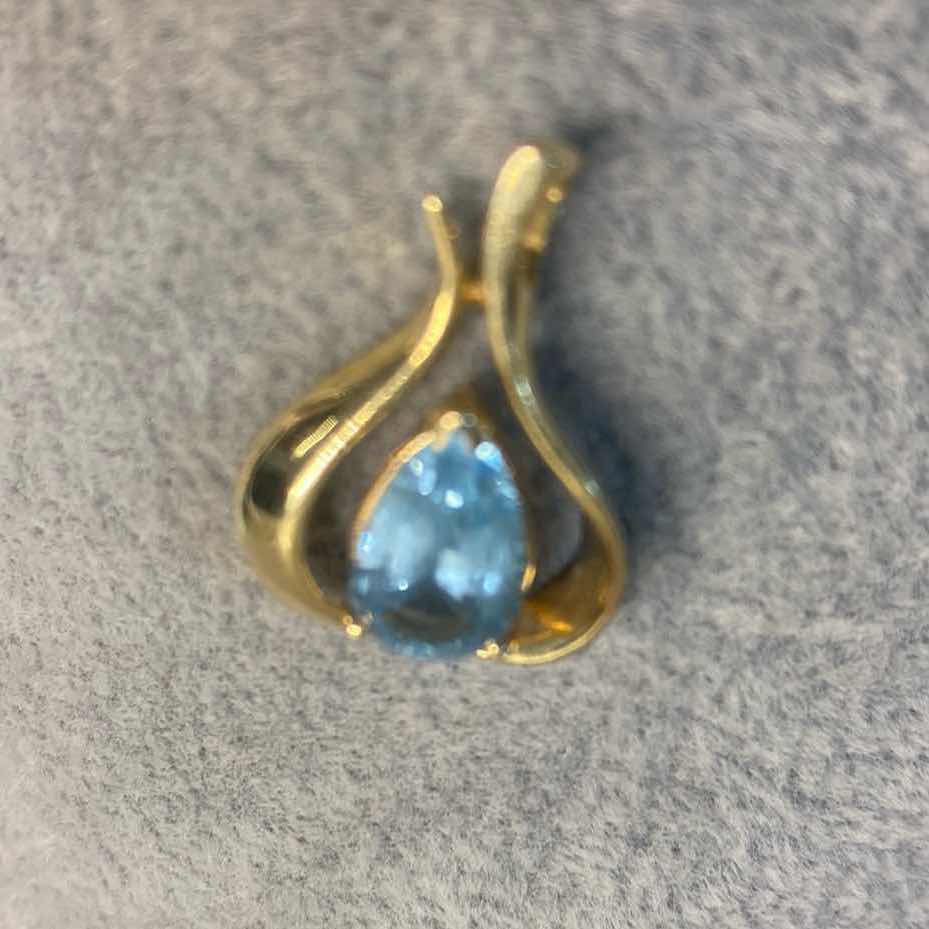 Photo 1 of 14K GOLD PENDANT WITH BLUE TOPAZ GEMSTONE 4.2 GRANS