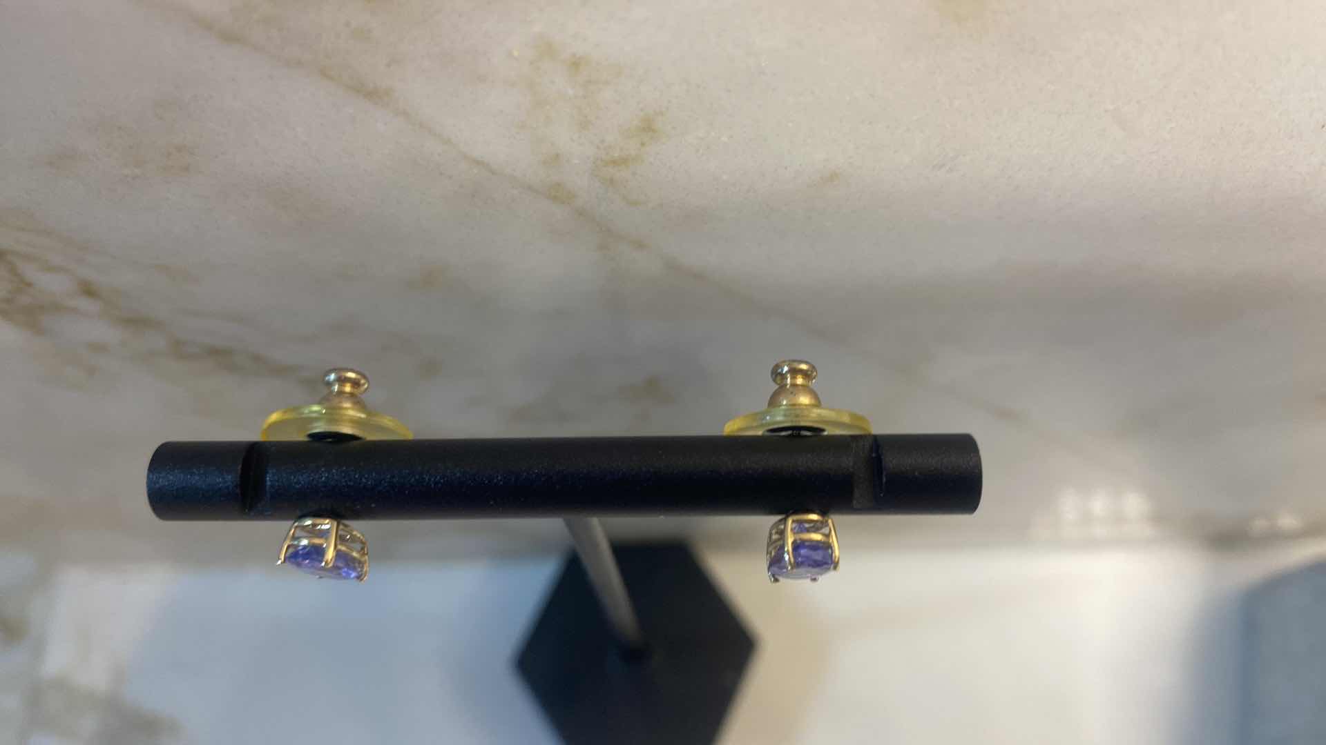 Photo 1 of 14K GOLD EARRINGS WITH TANZANITE GEMSTONES 1.4 GRAMS