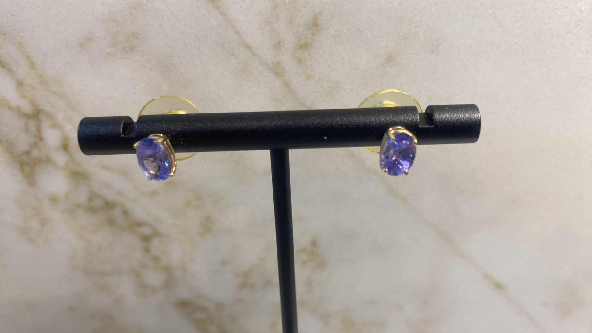 Photo 1 of 14K GOLD EARRINGS WITH TANZANITE GEMSTONES 1.4 GRAMS