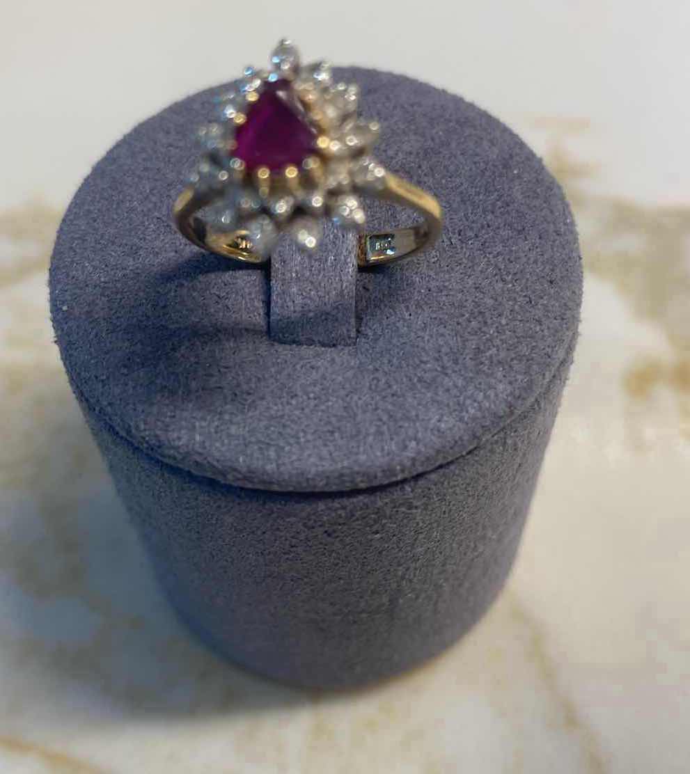Photo 2 of 14K GOLD RING WITH RUBY & DIAMONDS SIZE 4-4.25, 2.9 GRAMS