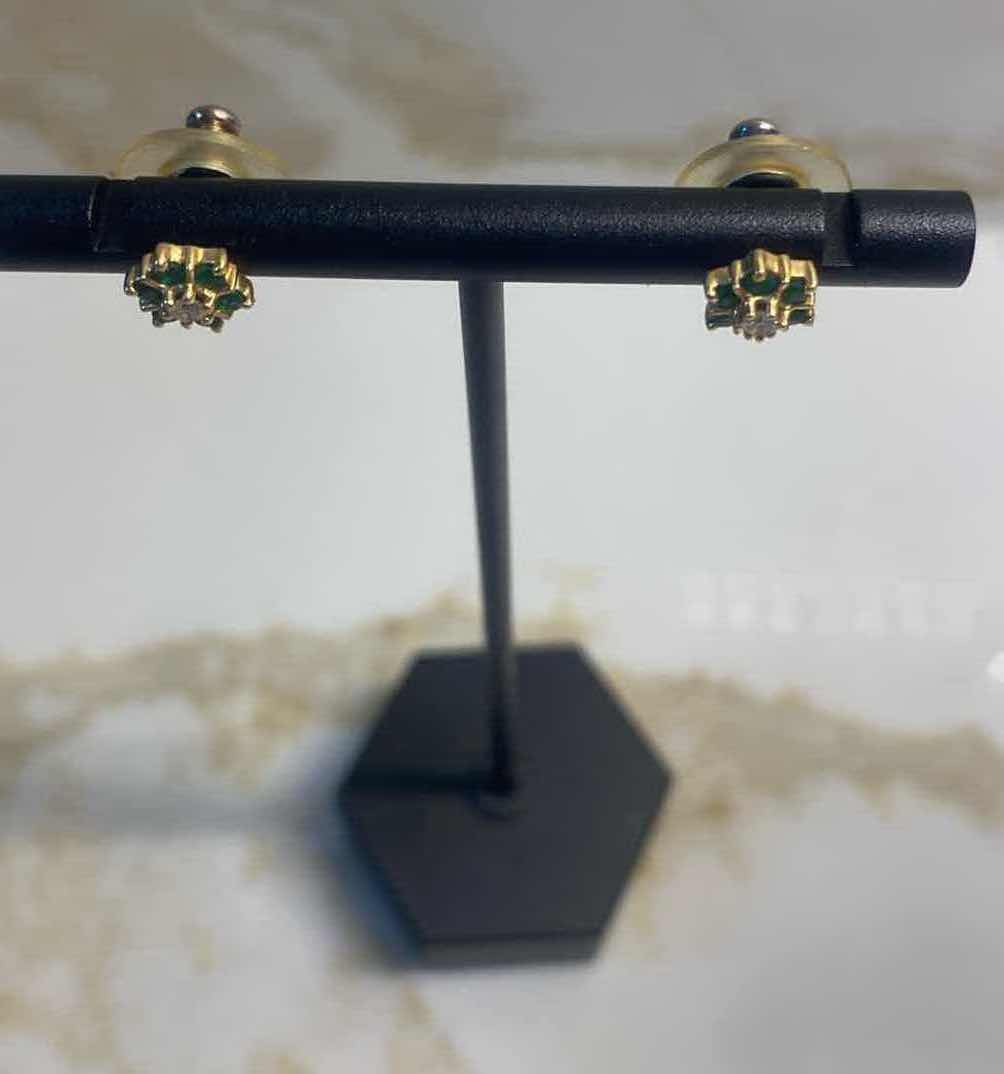 Photo 1 of 14K GOLD EARRINGS & PENDANT WITH EMERALD & DIAMONDS 2.7 GRAMS