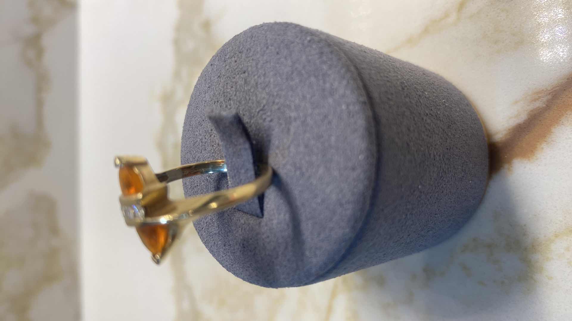 Photo 3 of 14K GOLD RING WITH DIAMONDS & GOLDEN TOURMALINE SIZE 4-4.25, 3.2 GRAMS