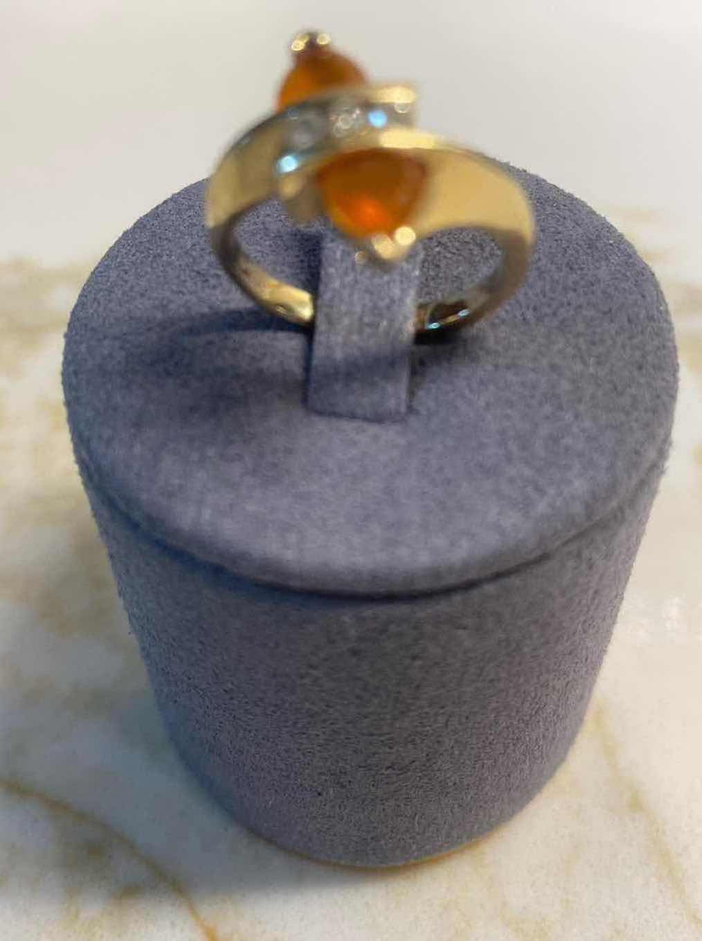 Photo 1 of 14K GOLD RING WITH DIAMONDS & GOLDEN TOURMALINE SIZE 4-4.25, 3.2 GRAMS