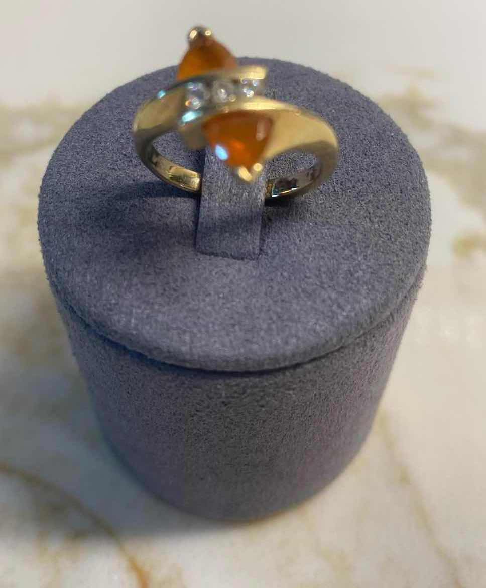 Photo 1 of 14K GOLD RING WITH DIAMONDS & GOLDEN TOURMALINE SIZE 4-4.25, 3.2 GRAMS