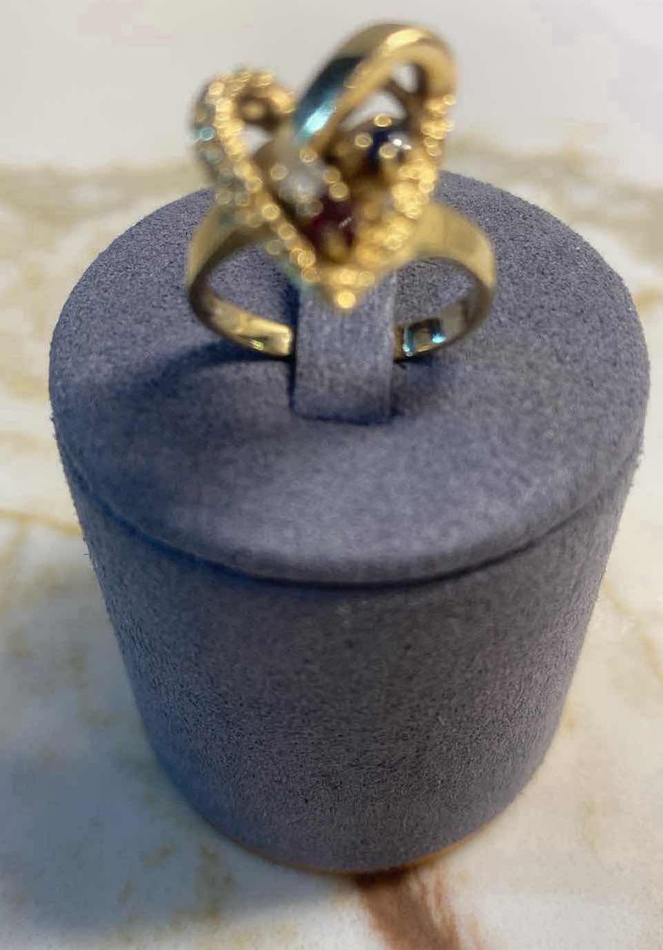 Photo 1 of 14K GOLD RING WITH DIAMONDS, SAPPHIRE & RUBY SIZE 5, 4.4 GRAMS