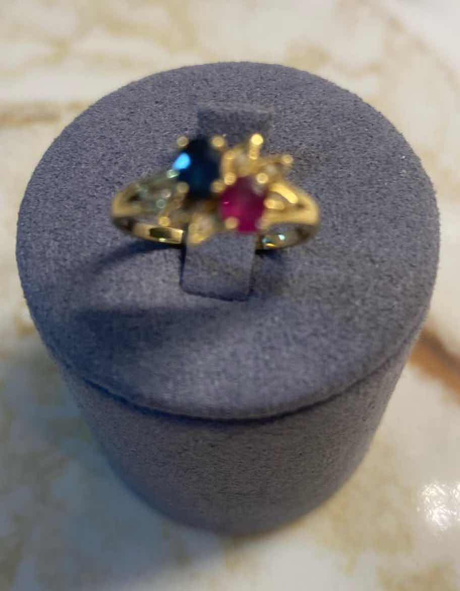 Photo 1 of 14K GOLD RING WITH SAPPHIRE & RUBY SIZE 4.5, 1.8 GRAMS