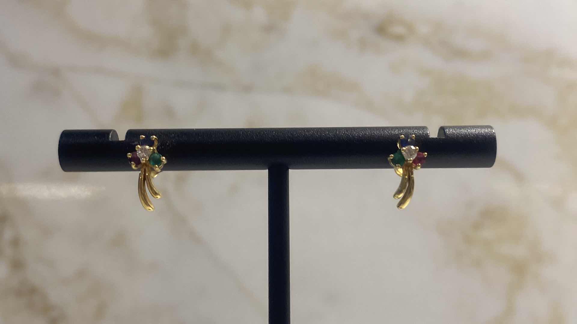 Photo 1 of 14K GOLD EARRINGS WITH MULTI GEMSTONES 1.1 GRAMS