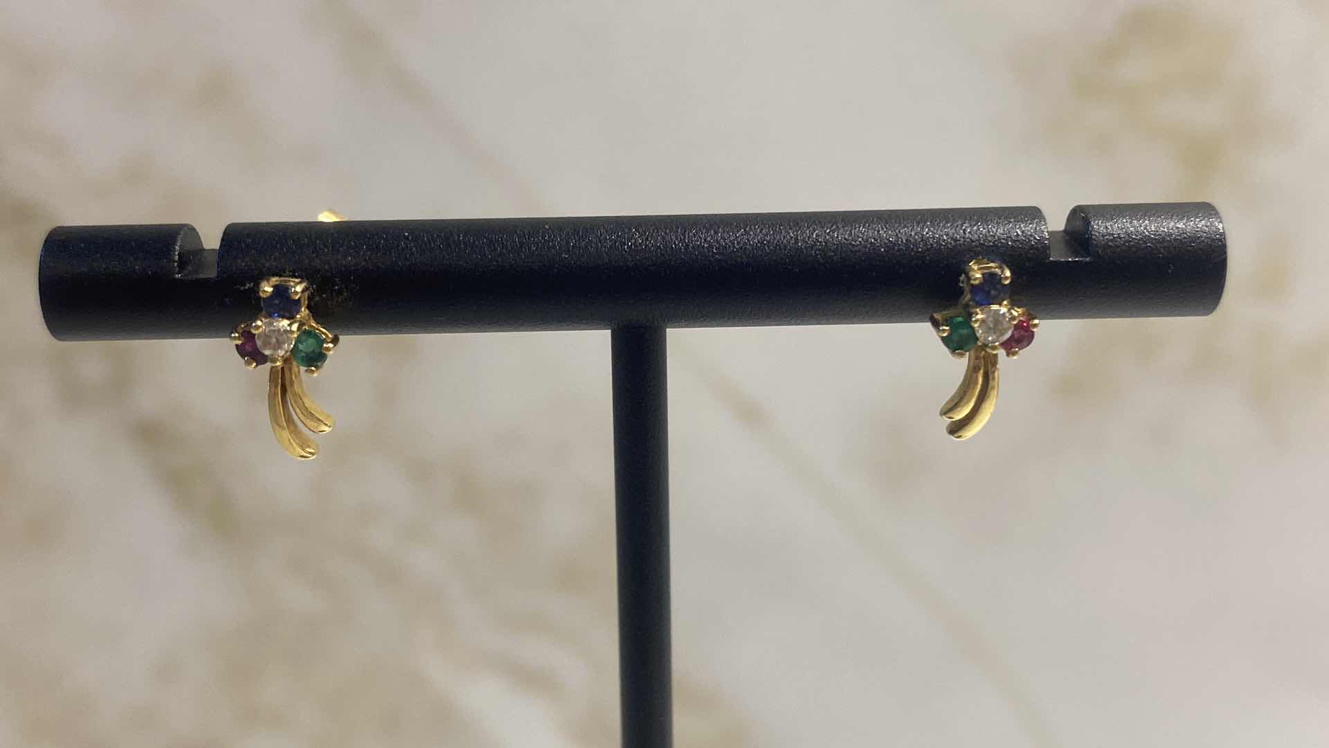 Photo 1 of 14K GOLD EARRINGS WITH MULTI GEMSTONES 1.1 GRAMS