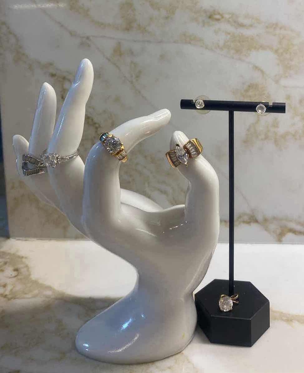 Photo 1 of COSTUME JEWELRY- 4 RINGS 1 PENDANT 1 PAIR EARRINGS