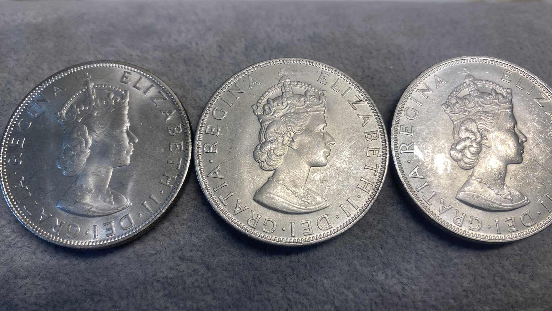 Photo 1 of 3-BERMUDA SILVER CROWN COINS FROM 1964 INCLUDES PLASTIC CONTAINER