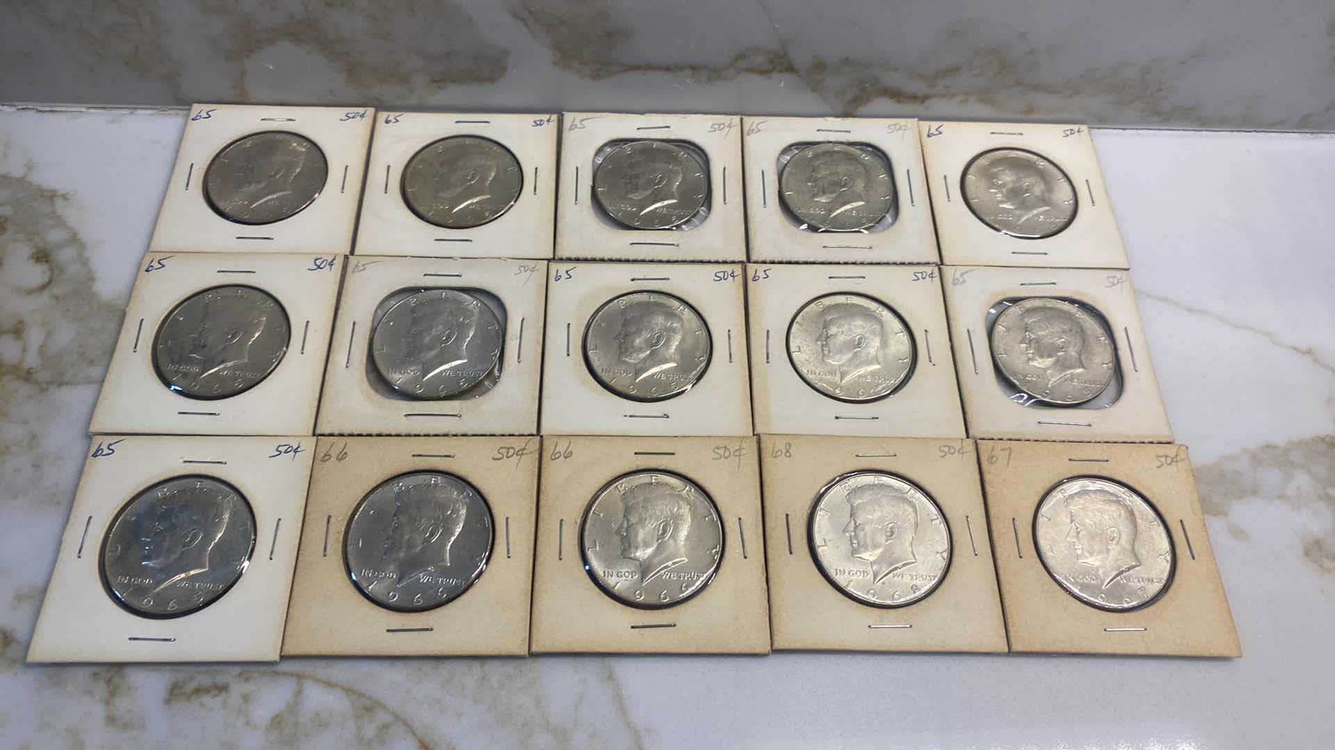 Photo 1 of 15 - 40% SILVER 1965-1967 KENNEDY HALVES DOLLARS