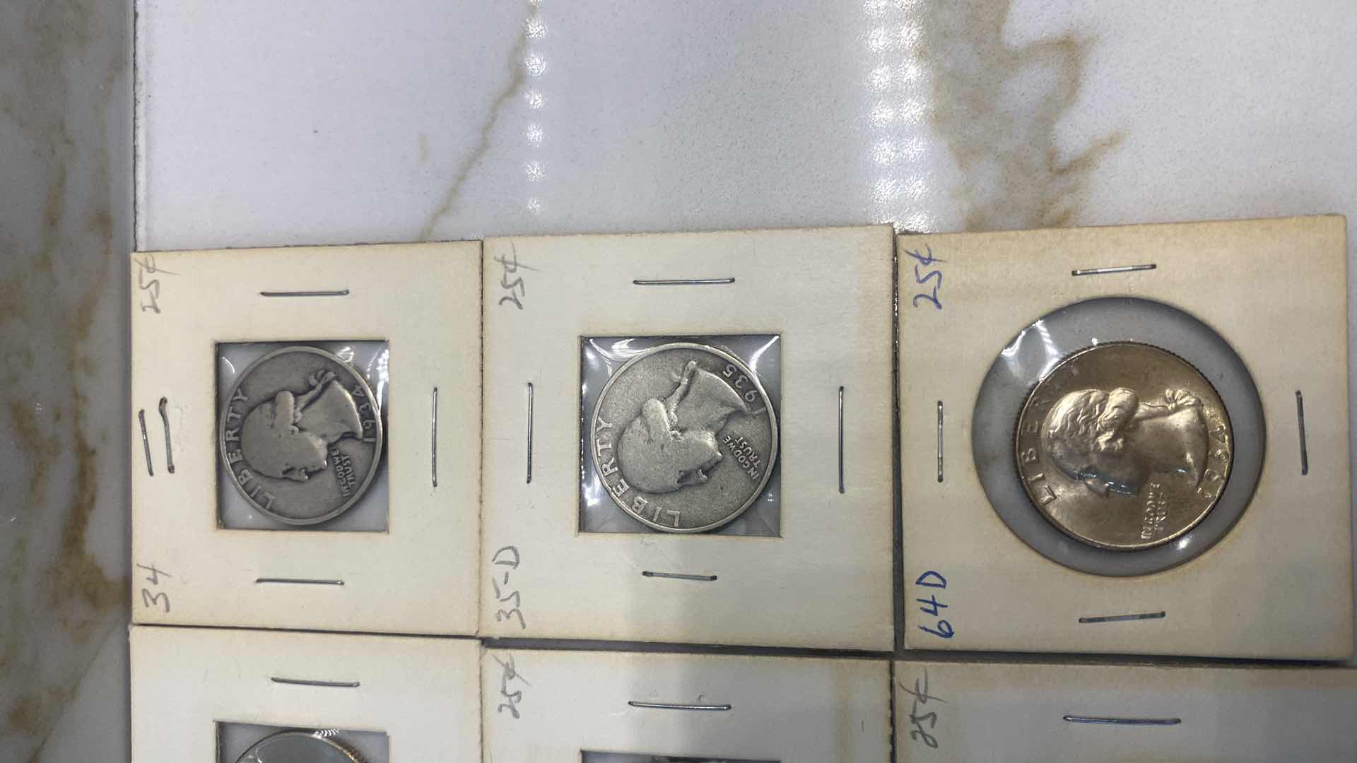 Photo 1 of 15-90% SILVER QUARTERS IN CARDBOARD SLIPS VARIOUS YEARS