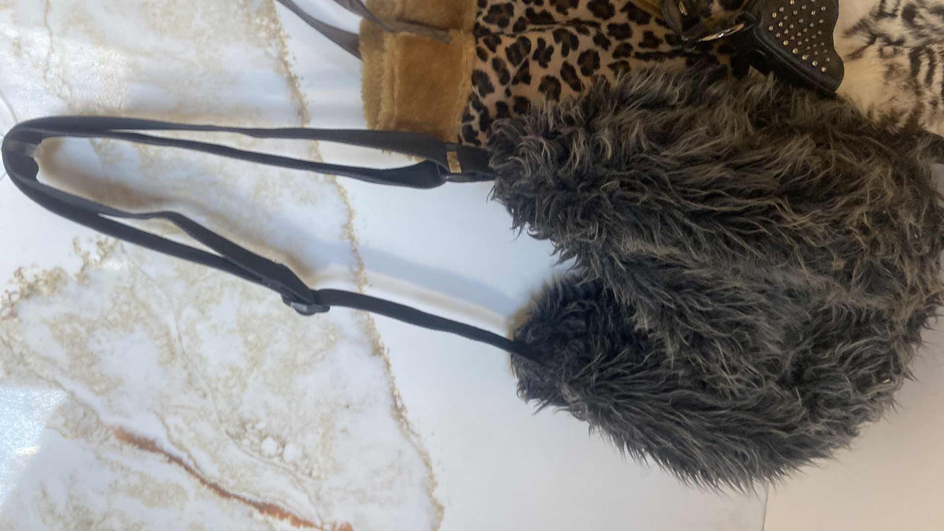 Photo 1 of 4 FAUX FUR HANDBAGS 1 BEBE (WHITE & BROWN), 1 JIMMY CHOO & 2 UNBRANDED