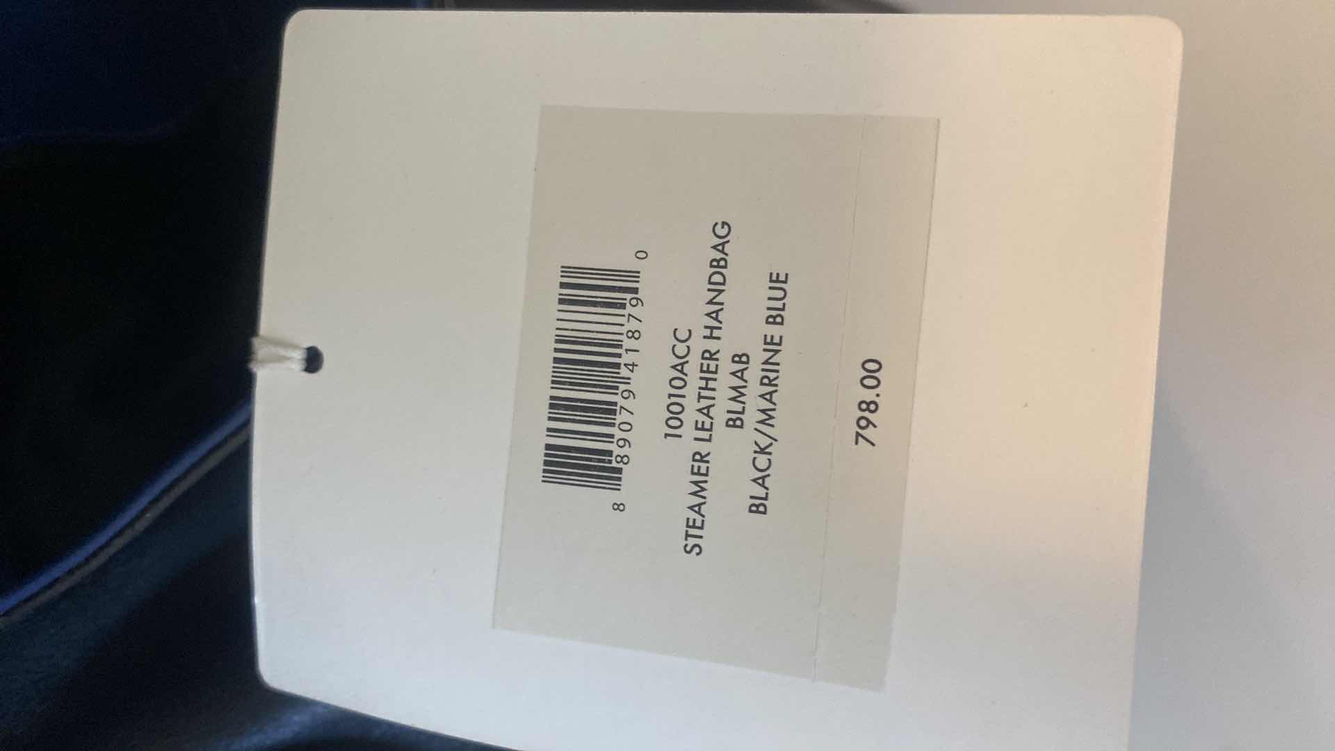 Photo 3 of NWT DIANE VON FÜRSTENBERG STEAMER LEATHER  HANDBAG BLACK/MARINE BLUE 9” x 15” EXCLUDING STRAP