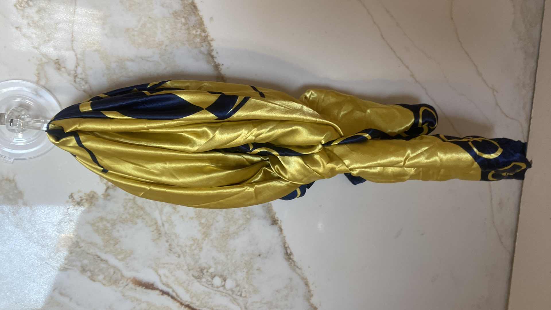 Photo 1 of GUCCI 100% SILK GOLD AND BLUE GG SCARF
