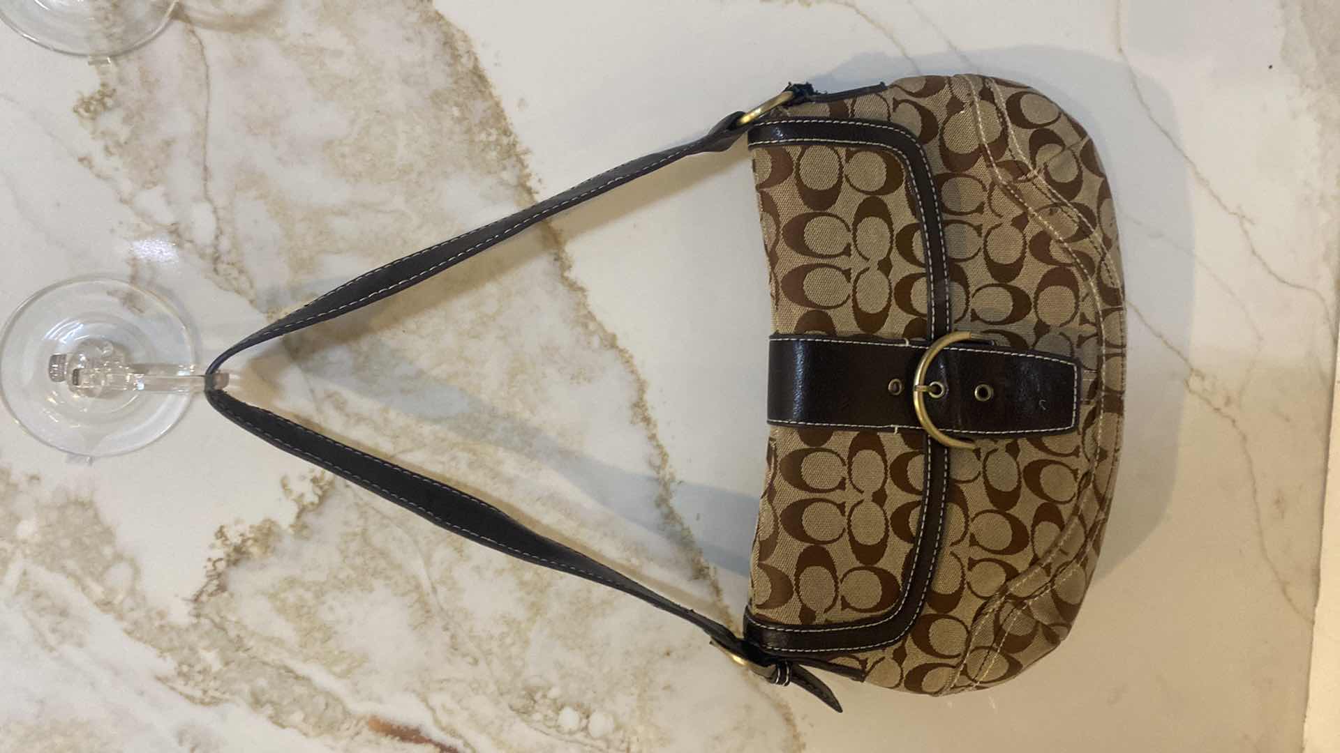 Photo 1 of COACH MONOGRAM FABRIC HANDBAG & COIN POUCH