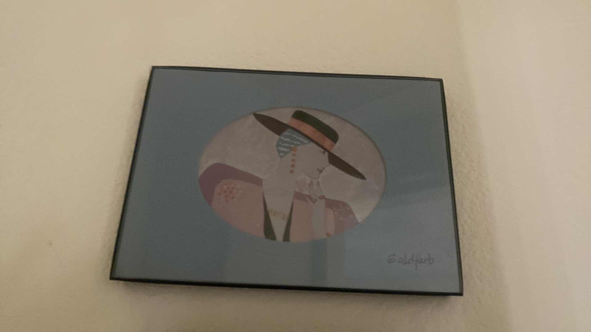 Photo 1 of 2-FRAMED SIGNED WOMEN W/HATS ARTWORK 7” x 5”