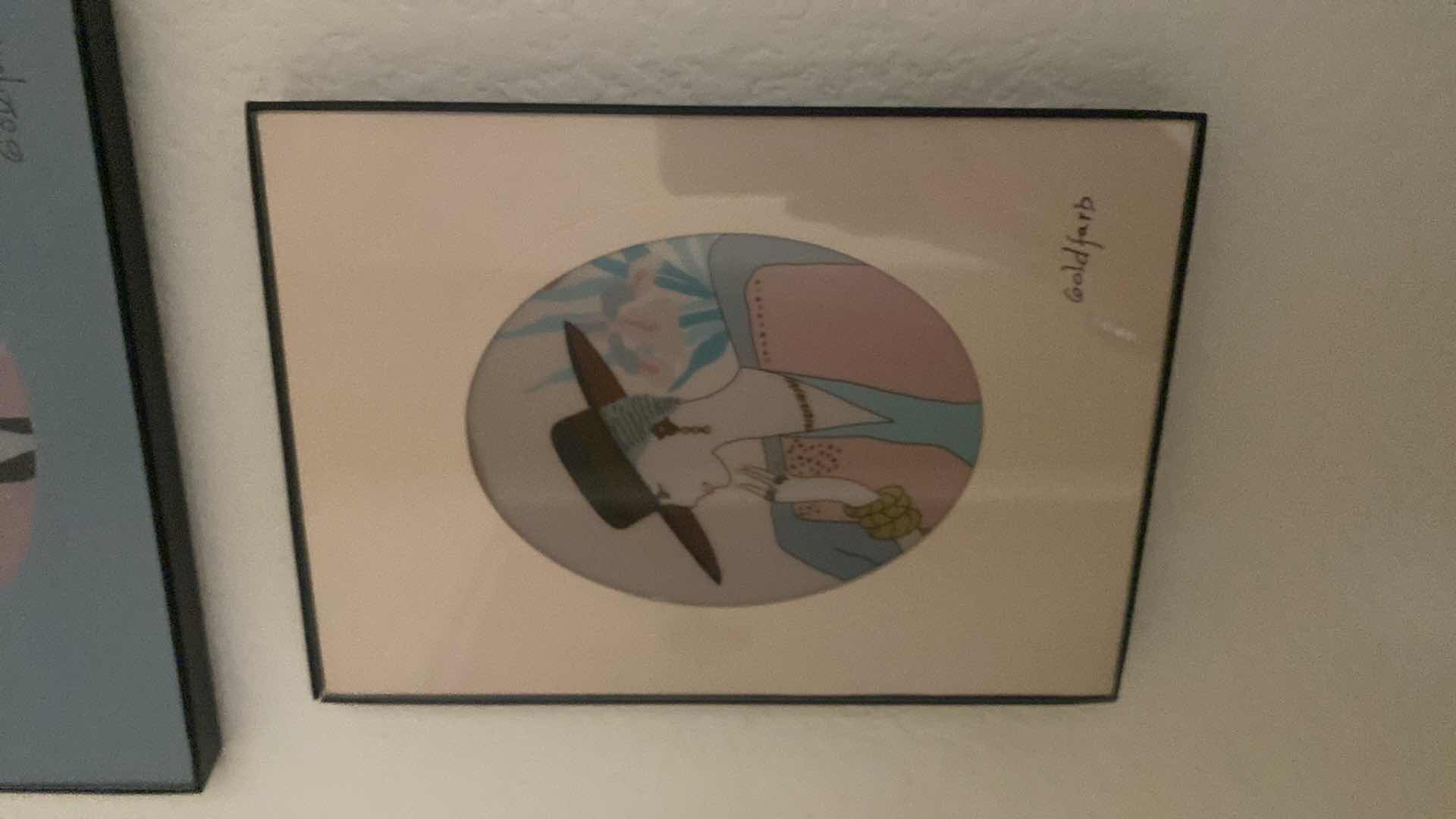 Photo 1 of 2-FRAMED SIGNED WOMEN W/HATS ARTWORK 7” x 5”