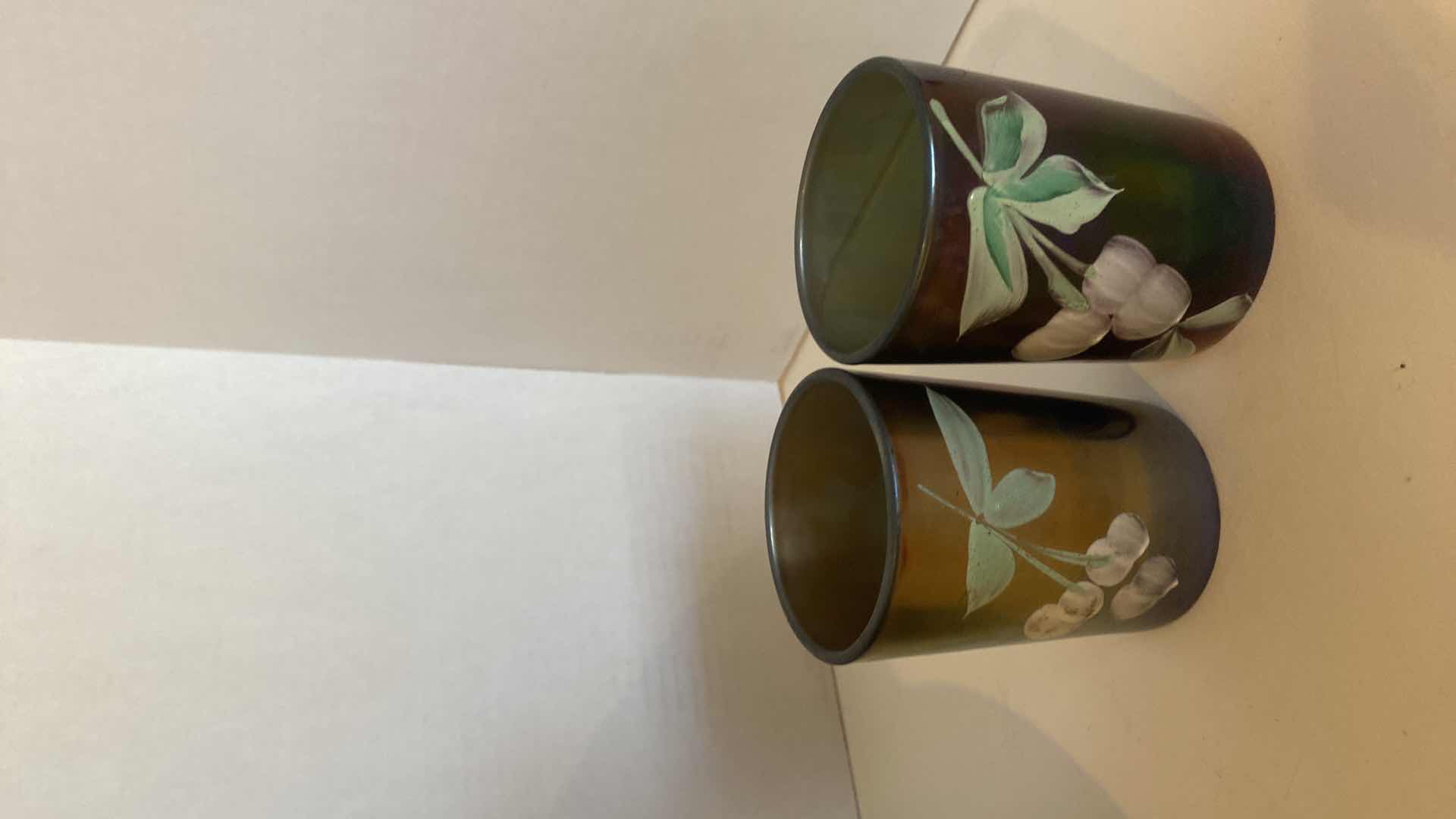 Photo 1 of  ANTIQUE FENTON CARNIVAL GLASS PITCHER & 4 HAND PAINTED GLASSES