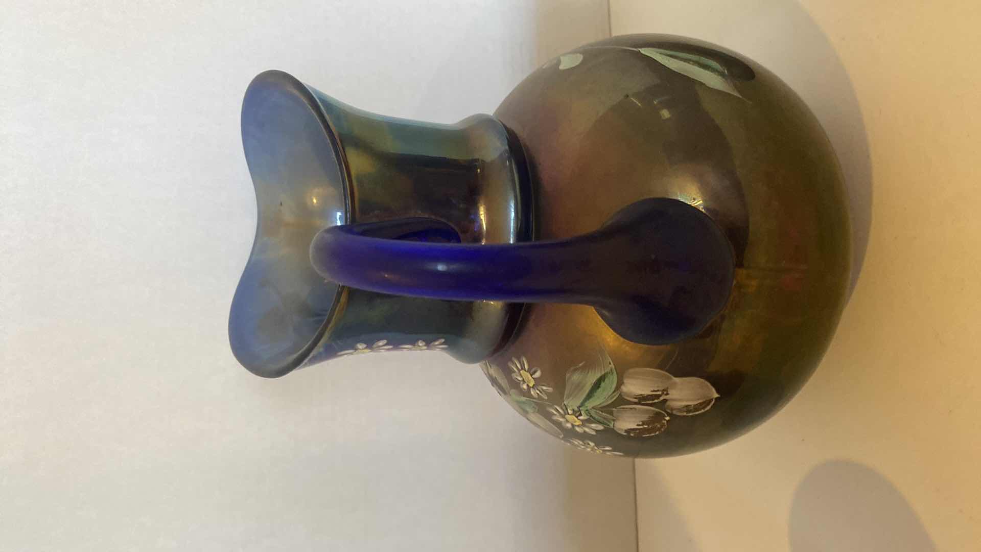 Photo 1 of  ANTIQUE FENTON CARNIVAL GLASS PITCHER & 4 HAND PAINTED GLASSES